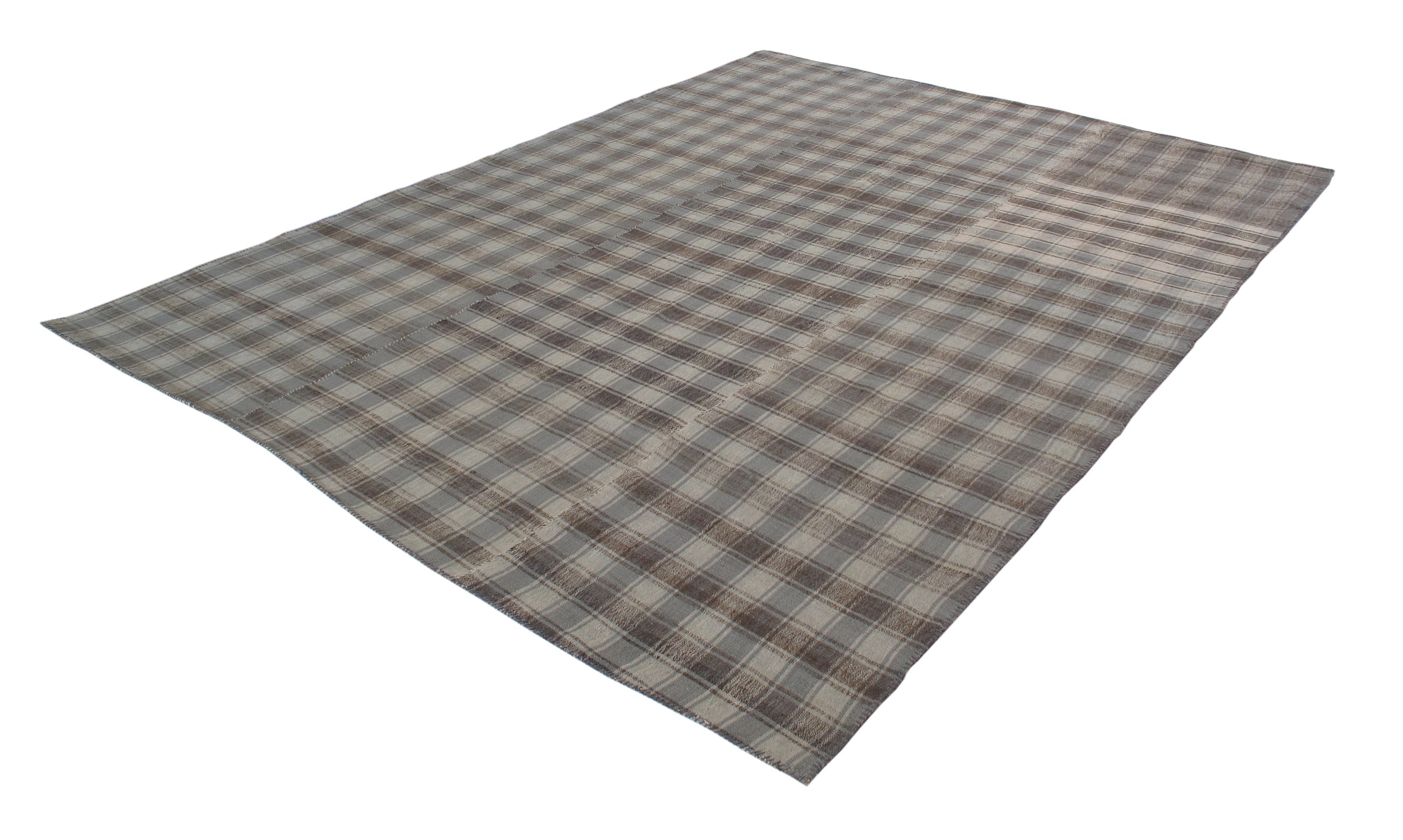 Steel Blue Plaid Flatweave Rug