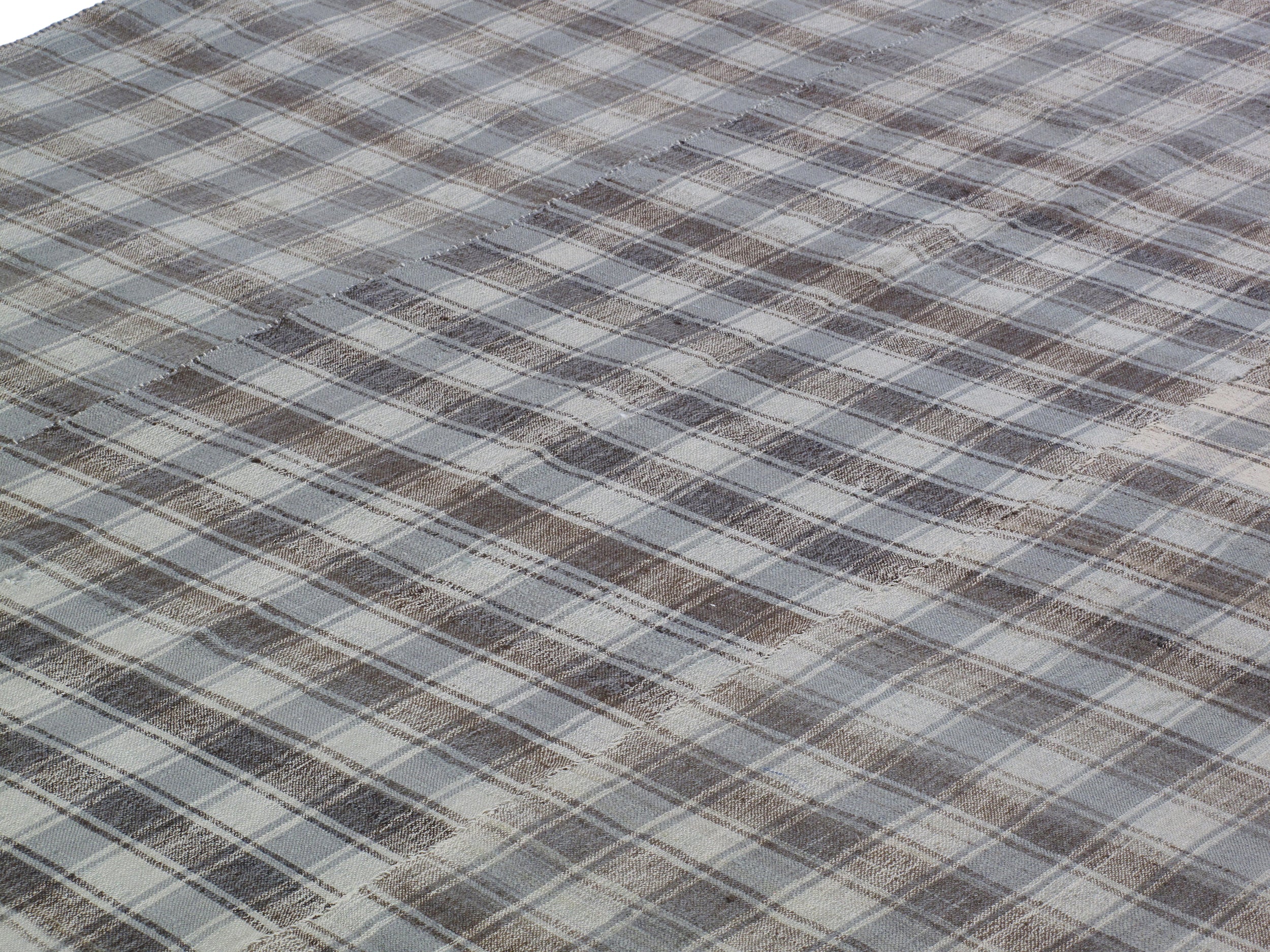 Steel Blue Plaid Flatweave Rug