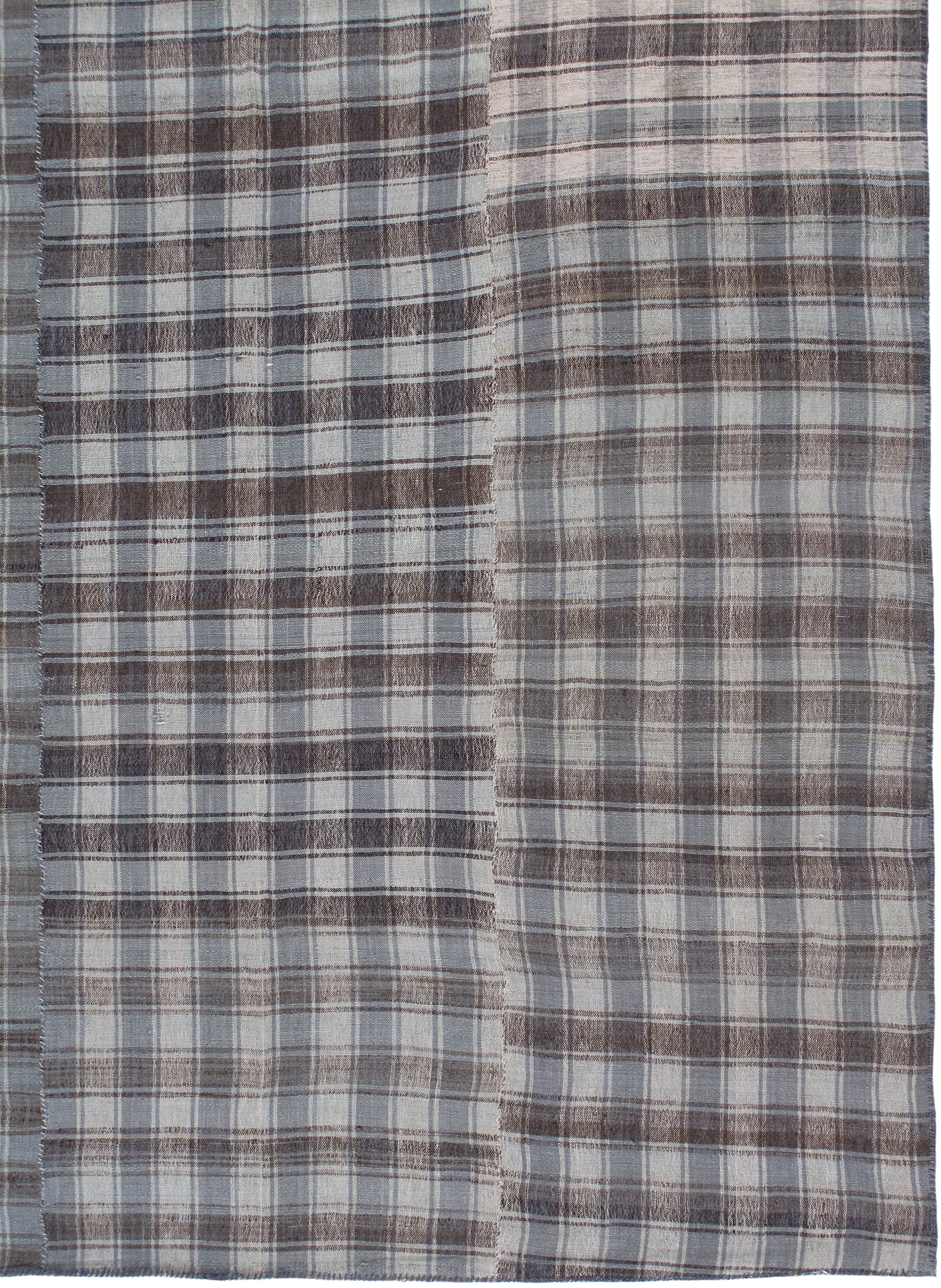 Steel Blue Plaid Flatweave Rug