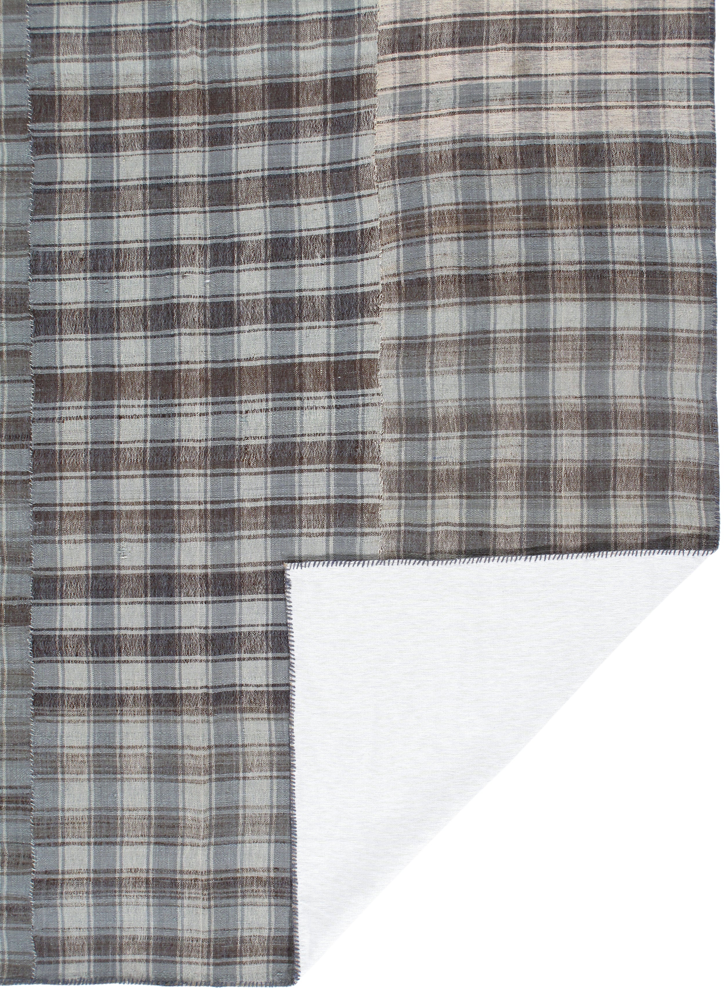 Steel Blue Plaid Flatweave Rug