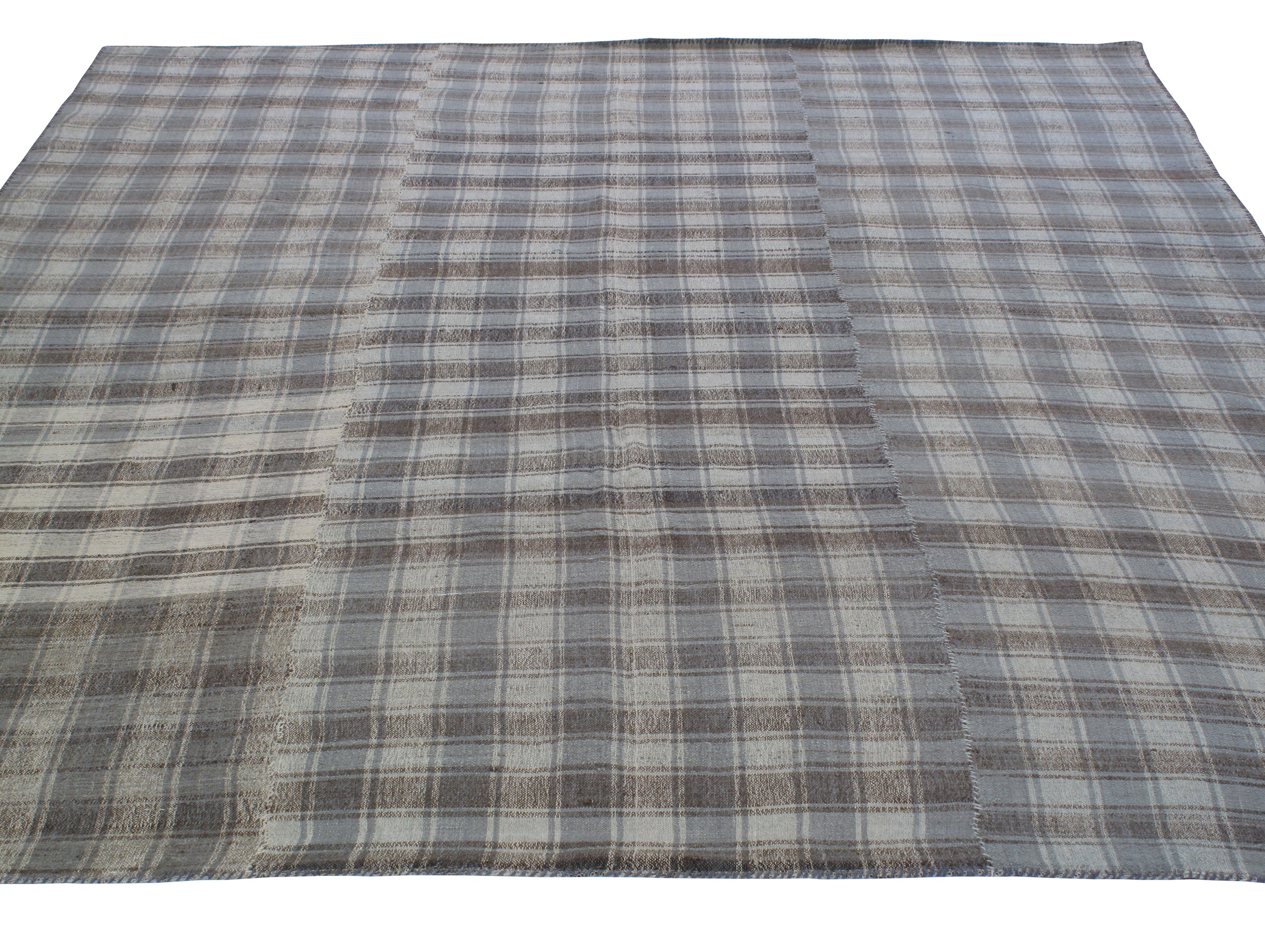 Steel Blue Plaid Flatweave Rug