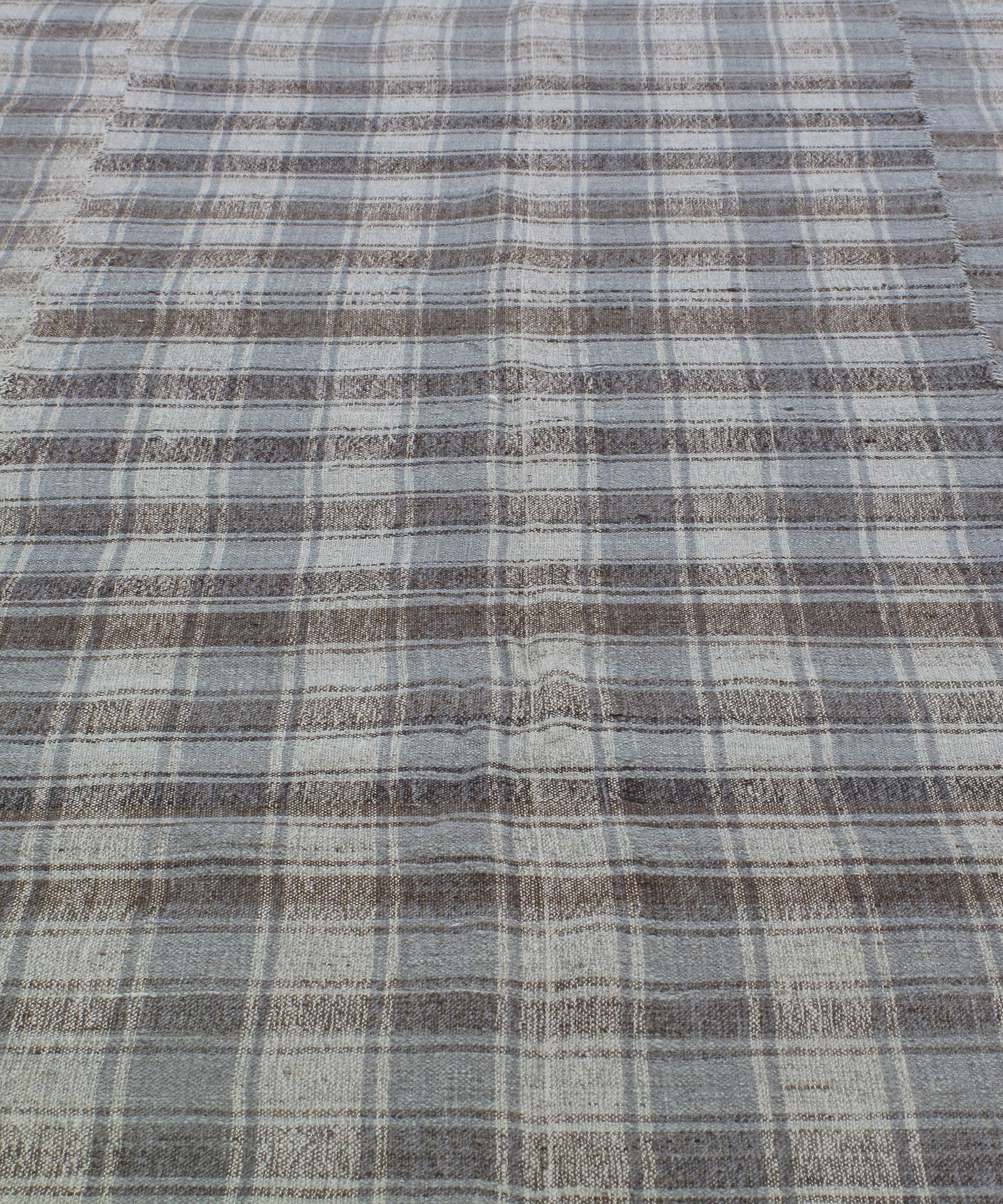 Steel Blue Plaid Flatweave Rug