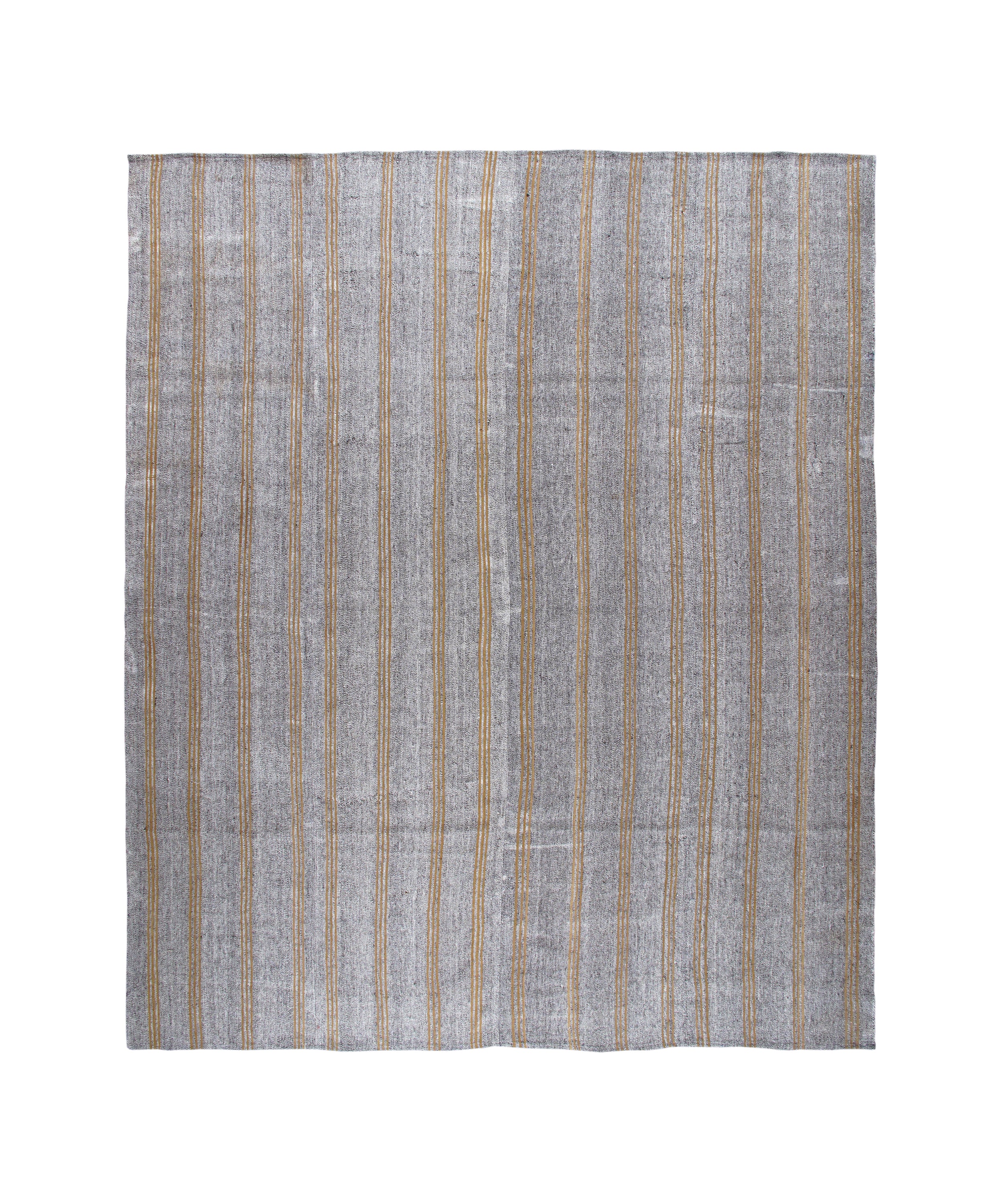 Charcoal & Ochre Linear Flatweave Rug