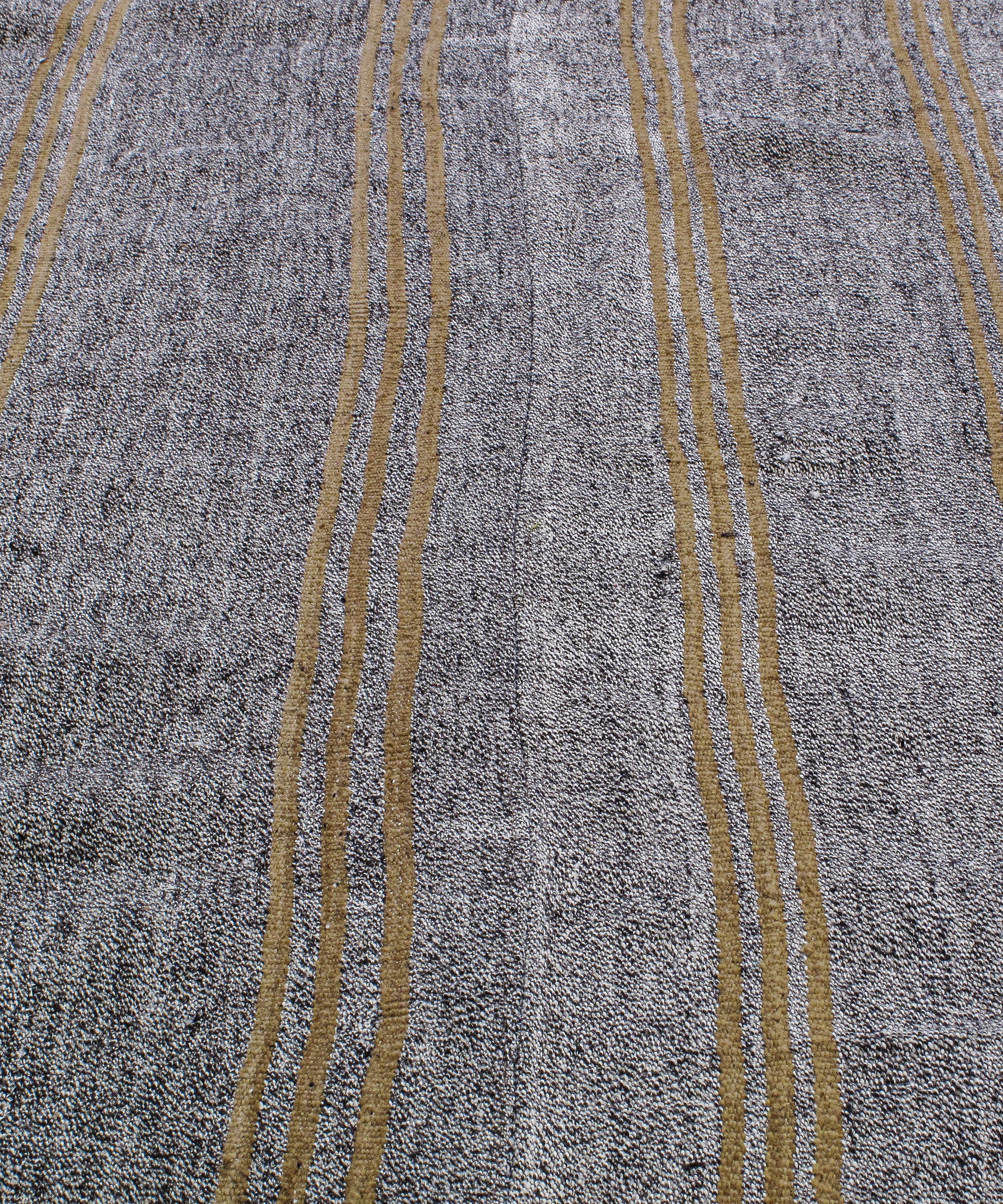 Charcoal & Ochre Linear Flatweave Rug