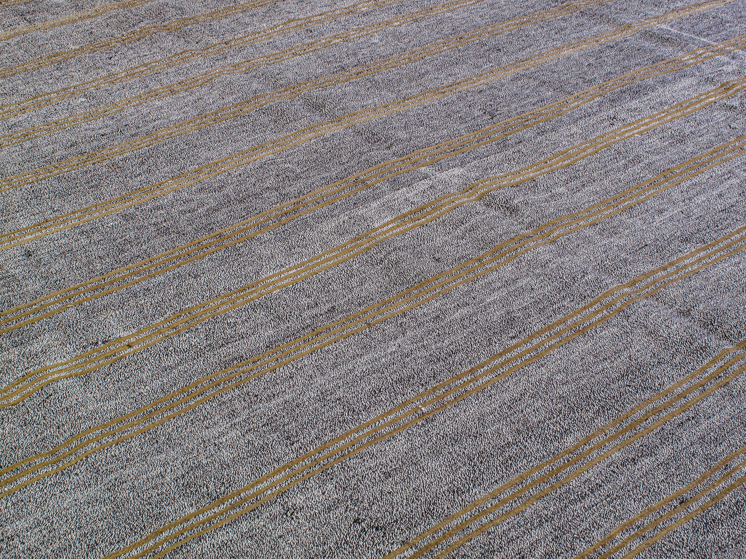 Charcoal & Ochre Linear Flatweave Rug