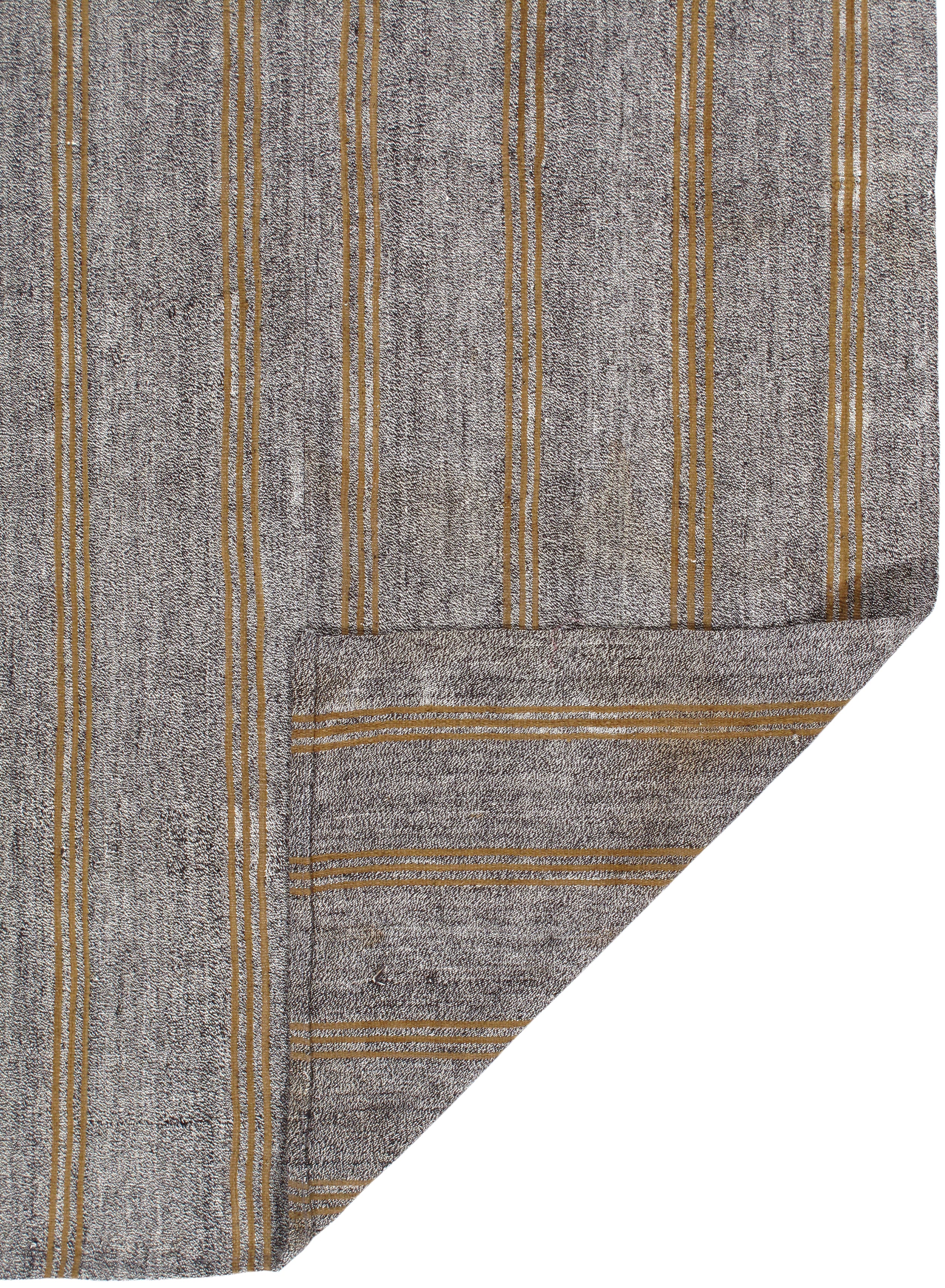 Charcoal & Ochre Linear Flatweave Rug