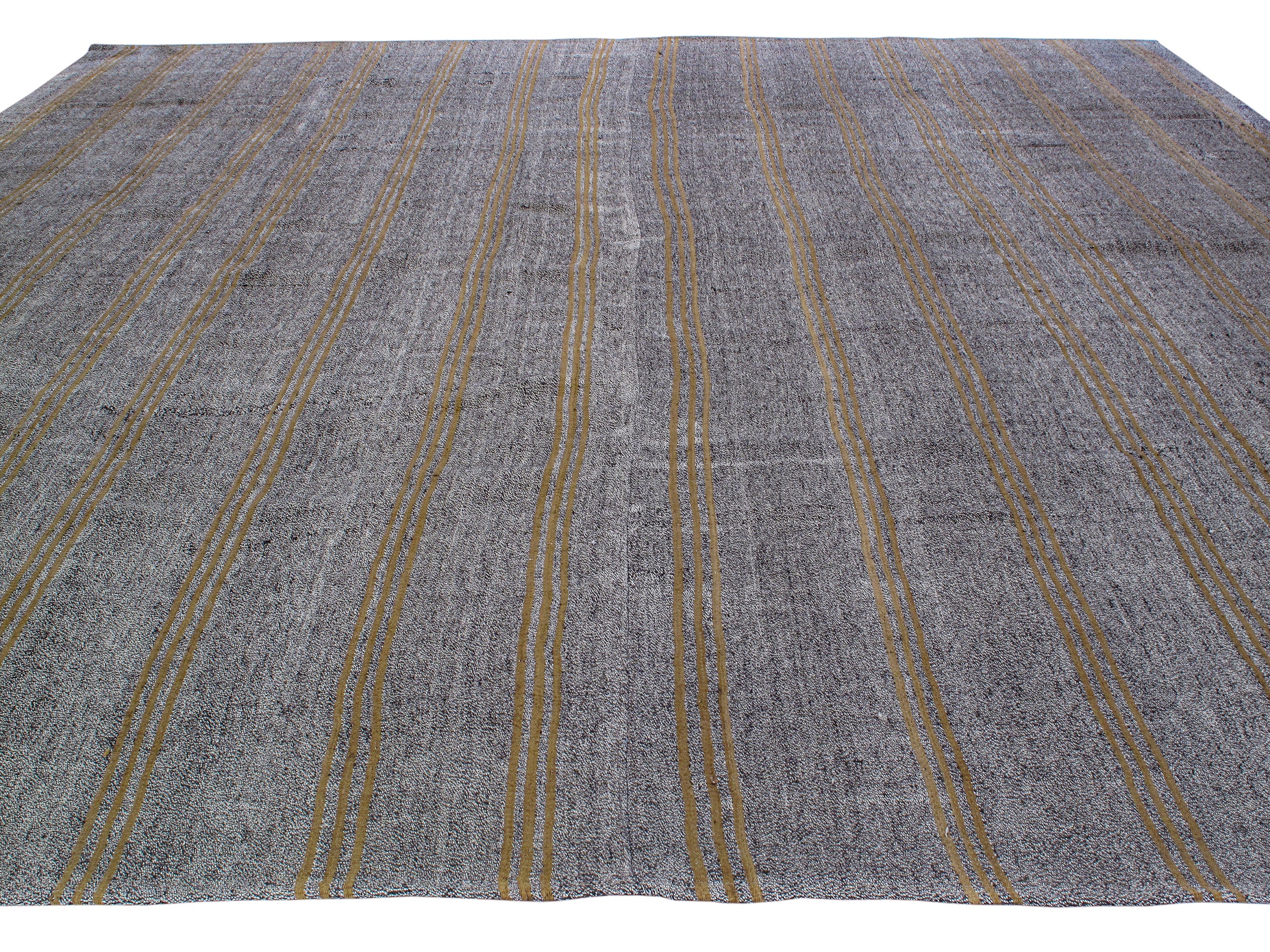 Charcoal & Ochre Linear Flatweave Rug