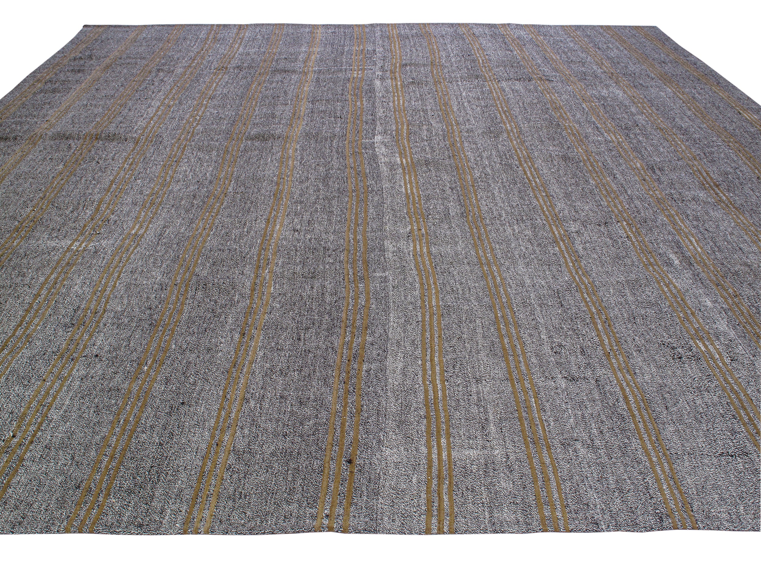 Charcoal & Ochre Linear Flatweave Rug