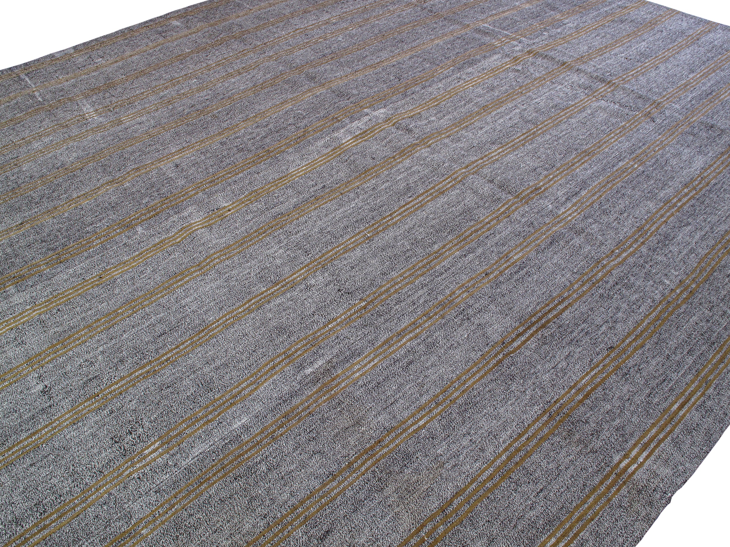 Charcoal & Ochre Linear Flatweave Rug