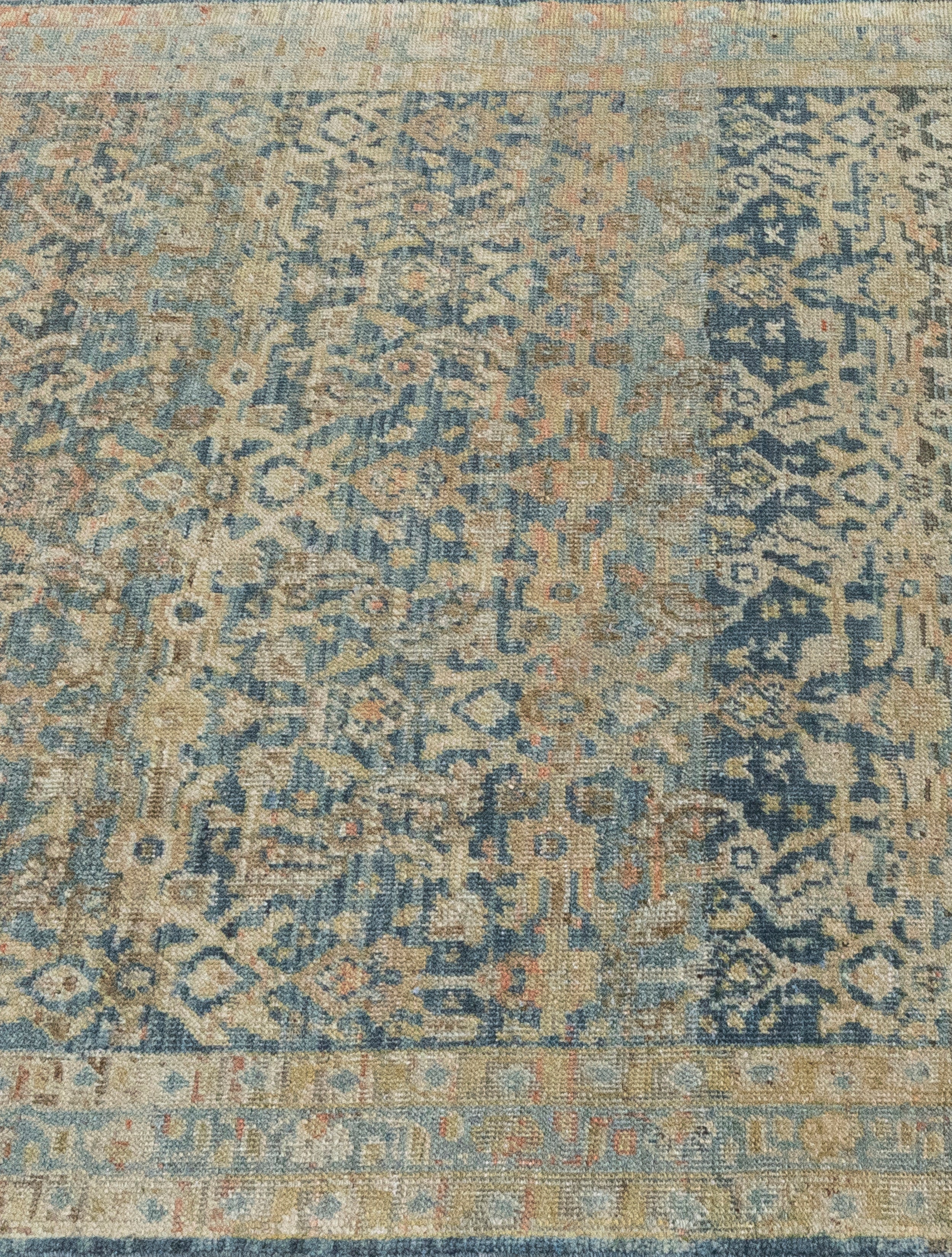 Antique-Style Blue and Beige Persian-Inspired Rug