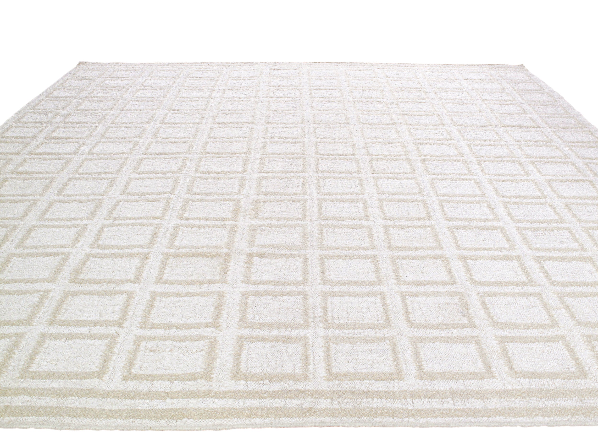 Ivory Grid Relief Flatweave Rug