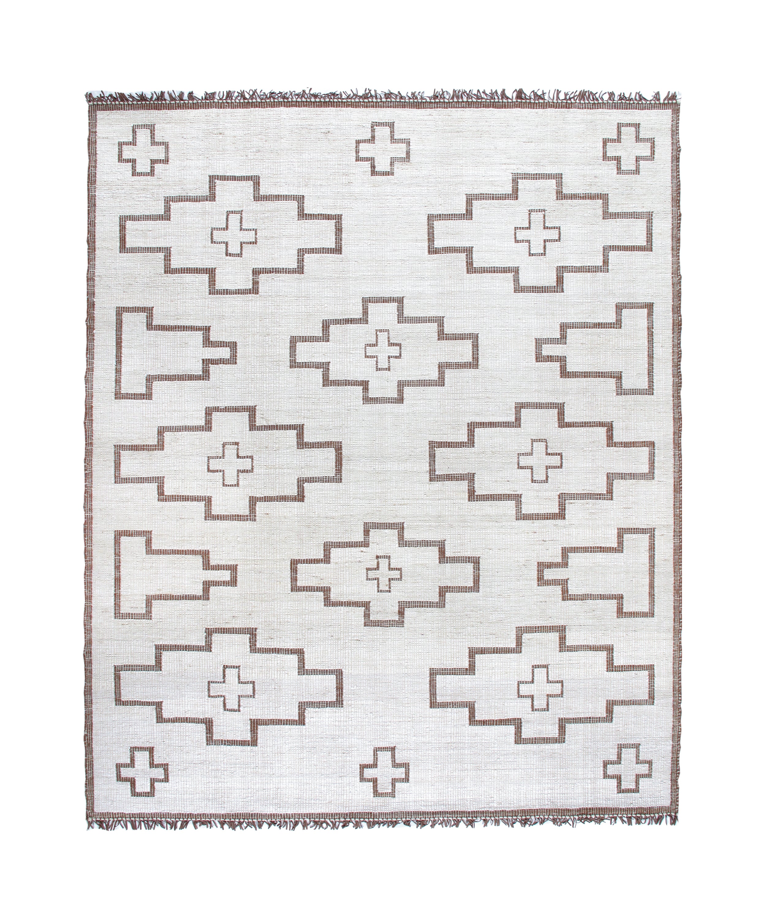 Vintage-Inspired Geometric Flatweave Rug with Tribal Cross Motif