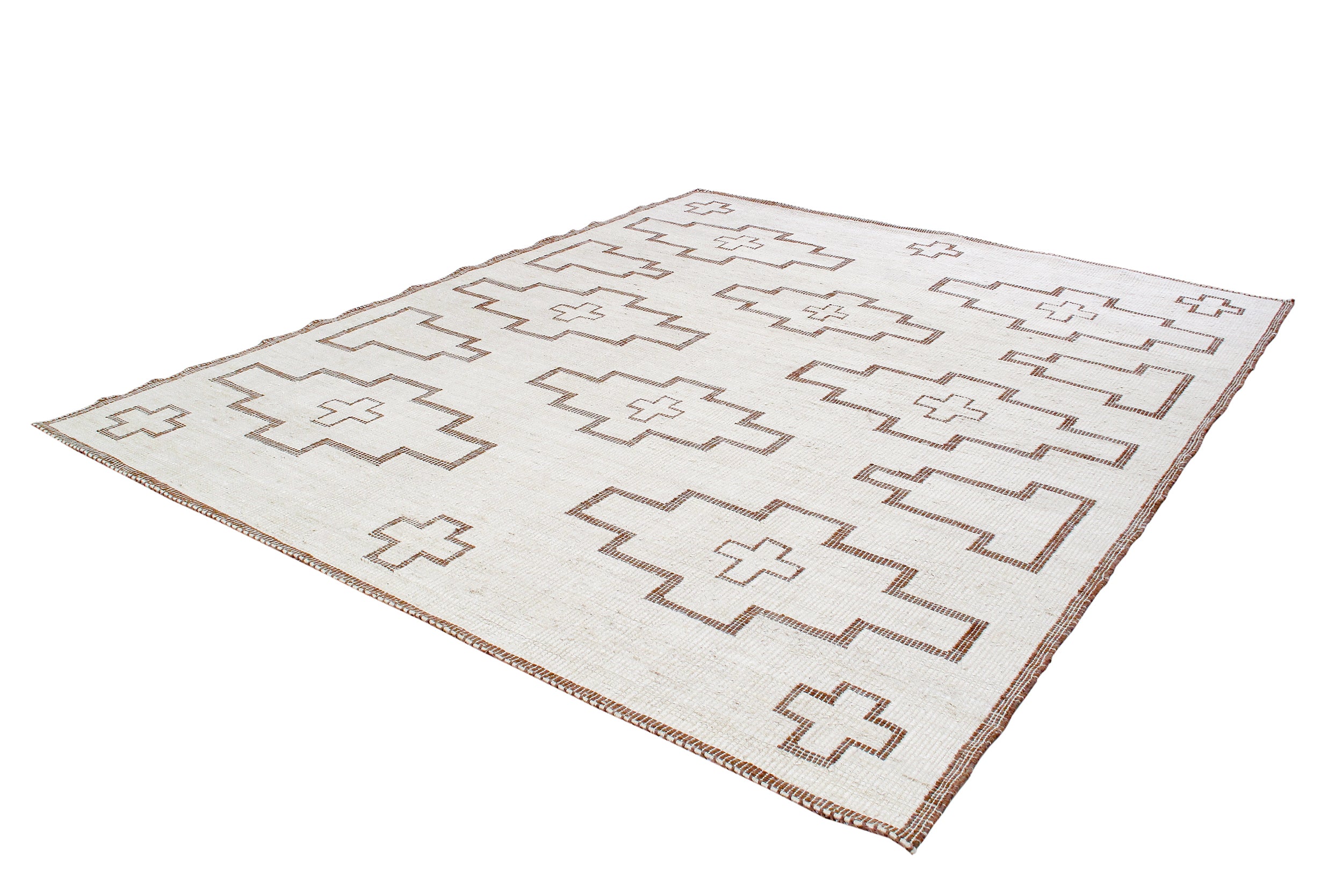 Vintage-Inspired Geometric Flatweave Rug with Tribal Cross Motif