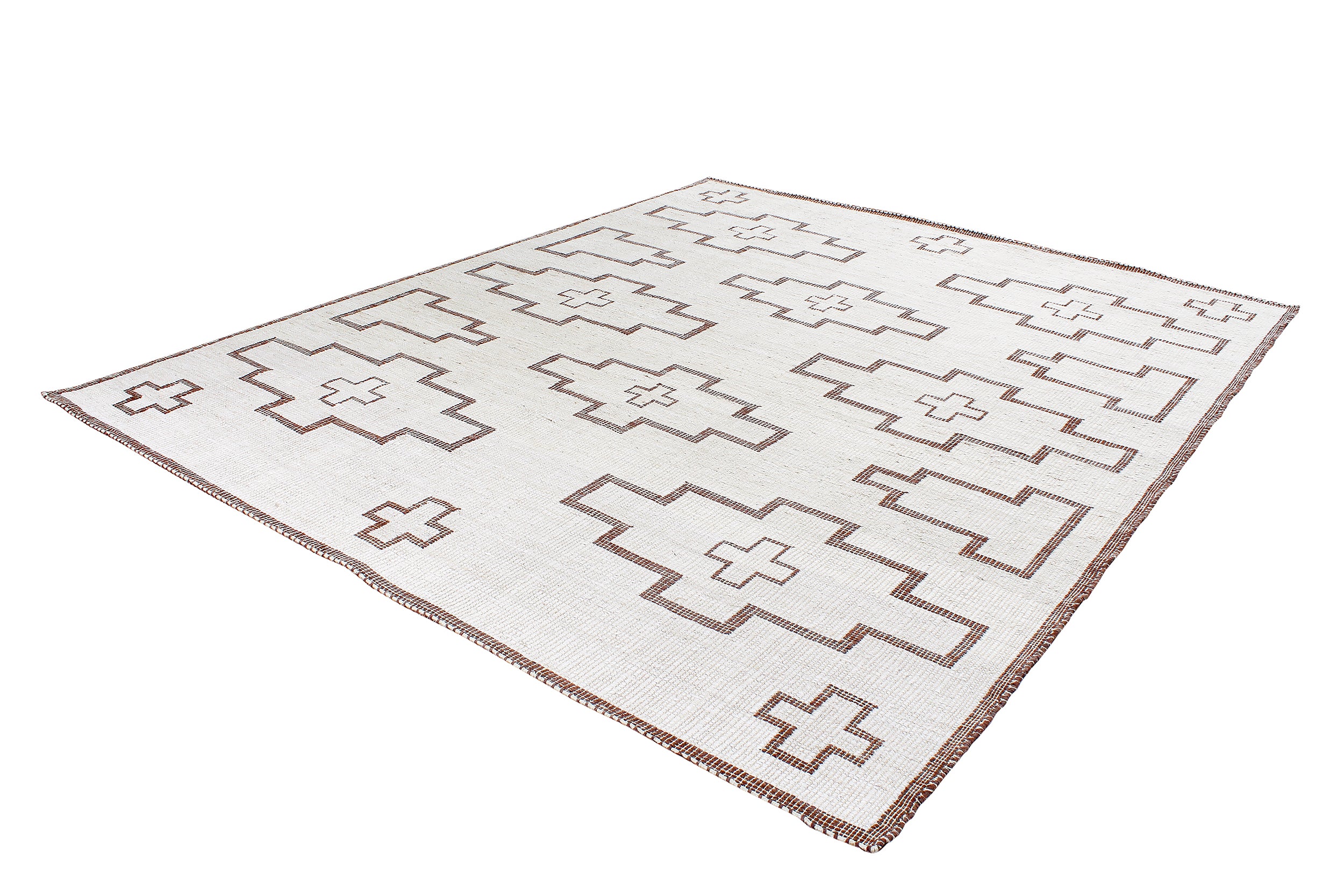 Vintage-Inspired Geometric Flatweave Rug with Tribal Cross Motif