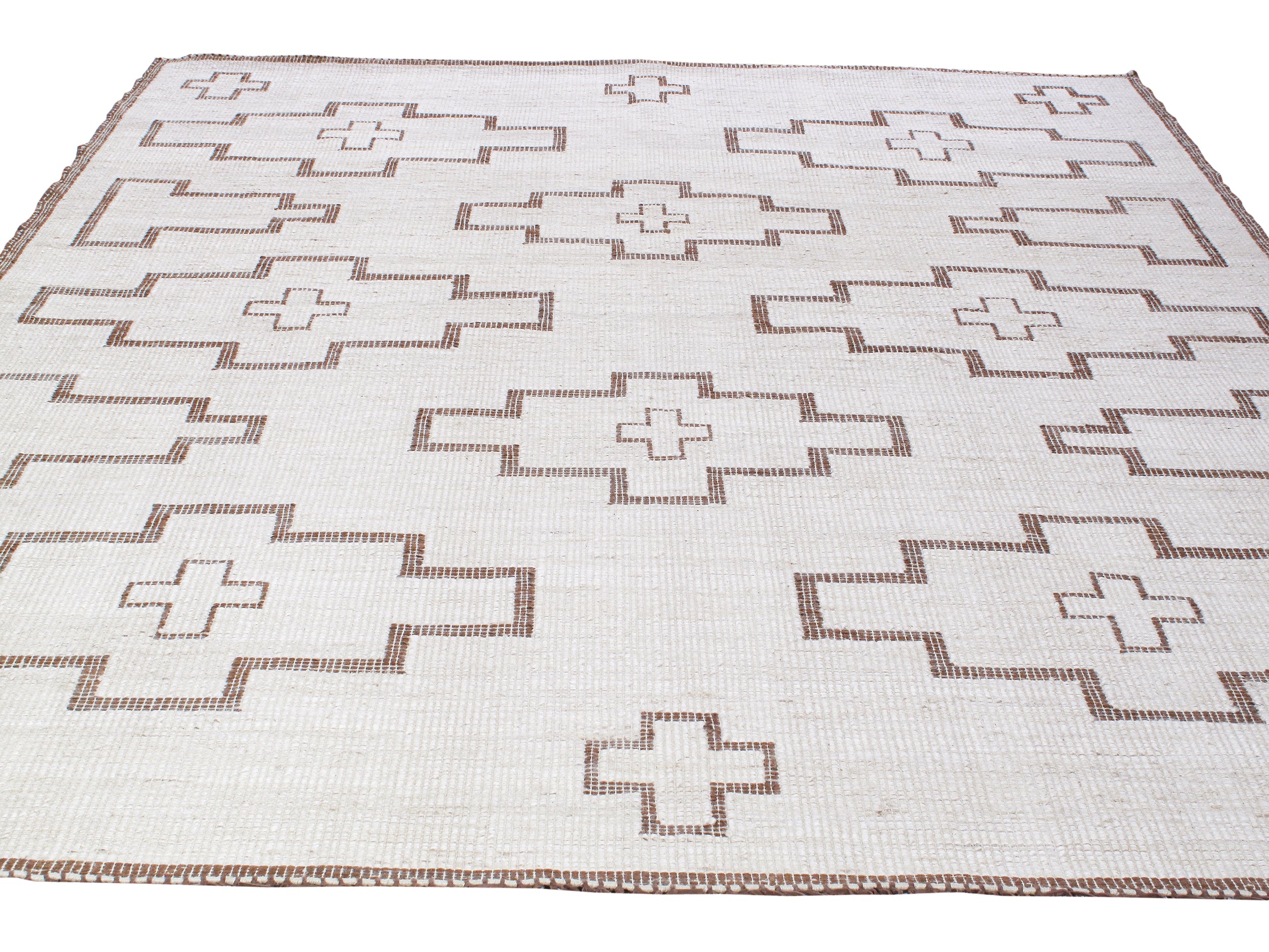 Vintage-Inspired Geometric Flatweave Rug with Tribal Cross Motif