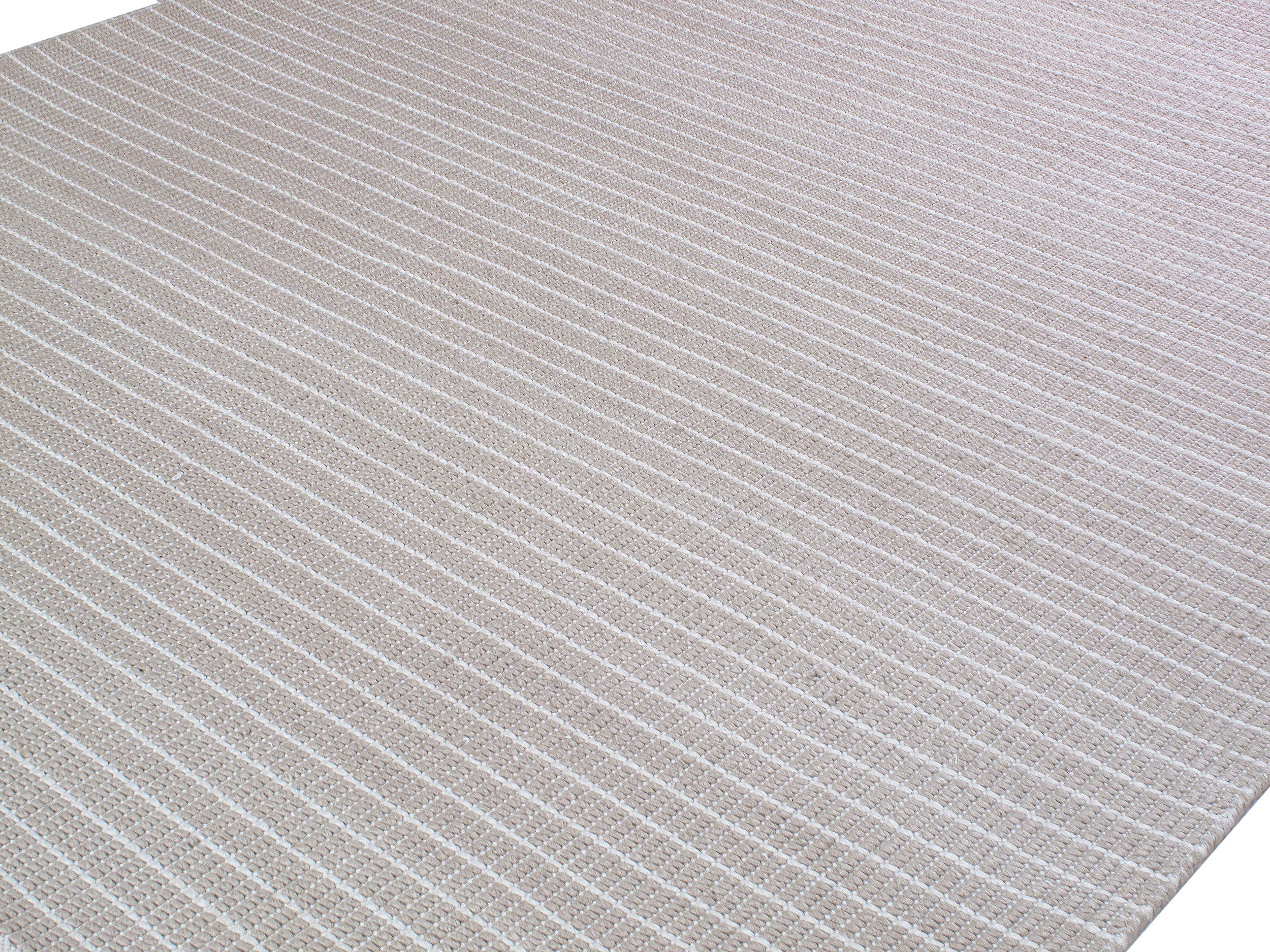 Minimalist Handwoven Flatweave Rug in Soft Taupe and Ivory