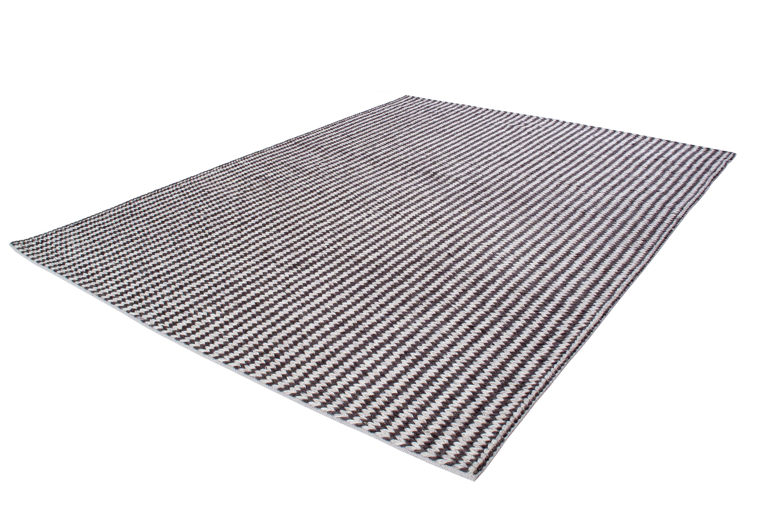 Contemporary Handwoven Flatweave Rug in Espresso and Ivory Pinstripes