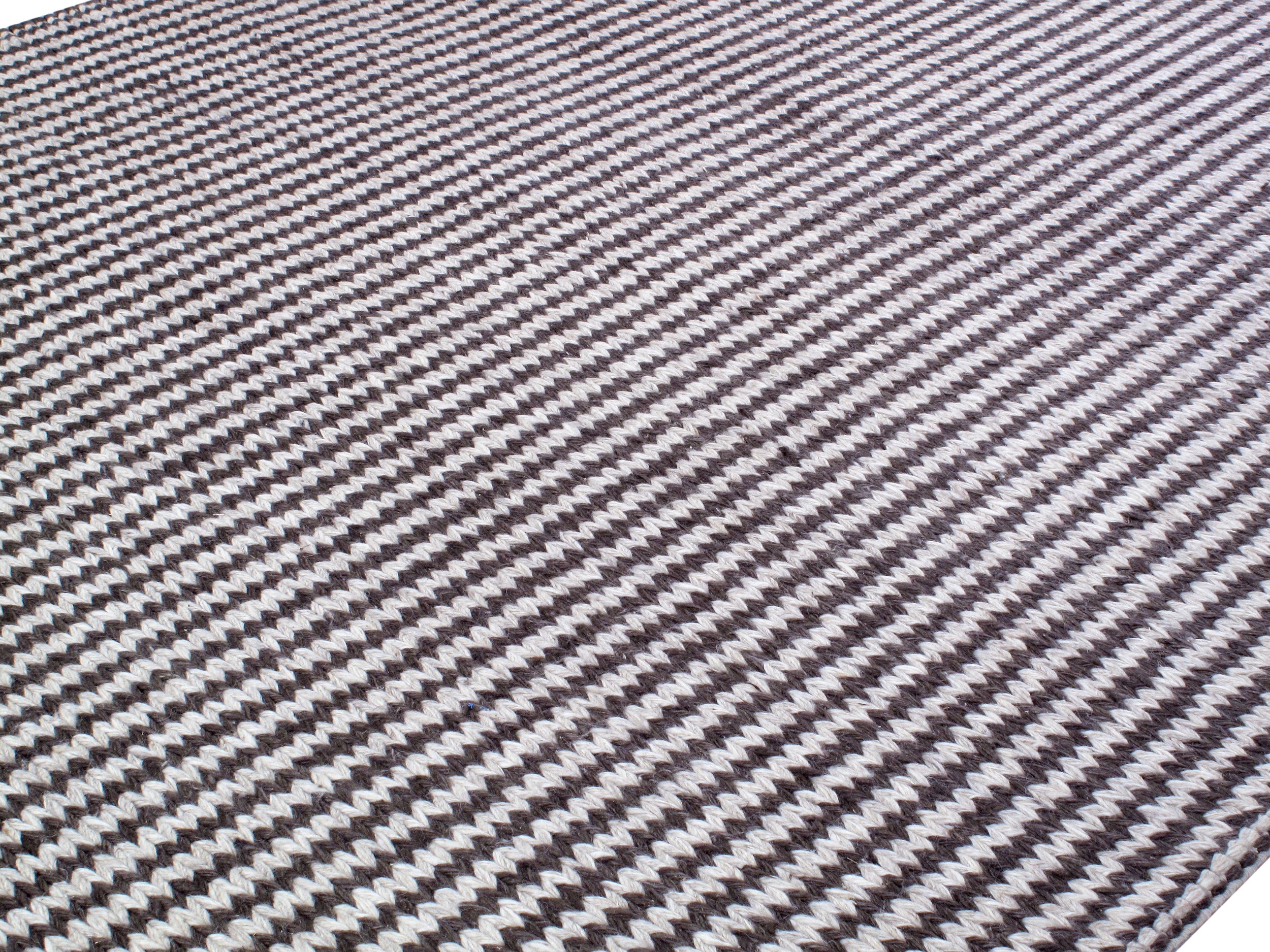 Contemporary Handwoven Flatweave Rug in Espresso and Ivory Pinstripes