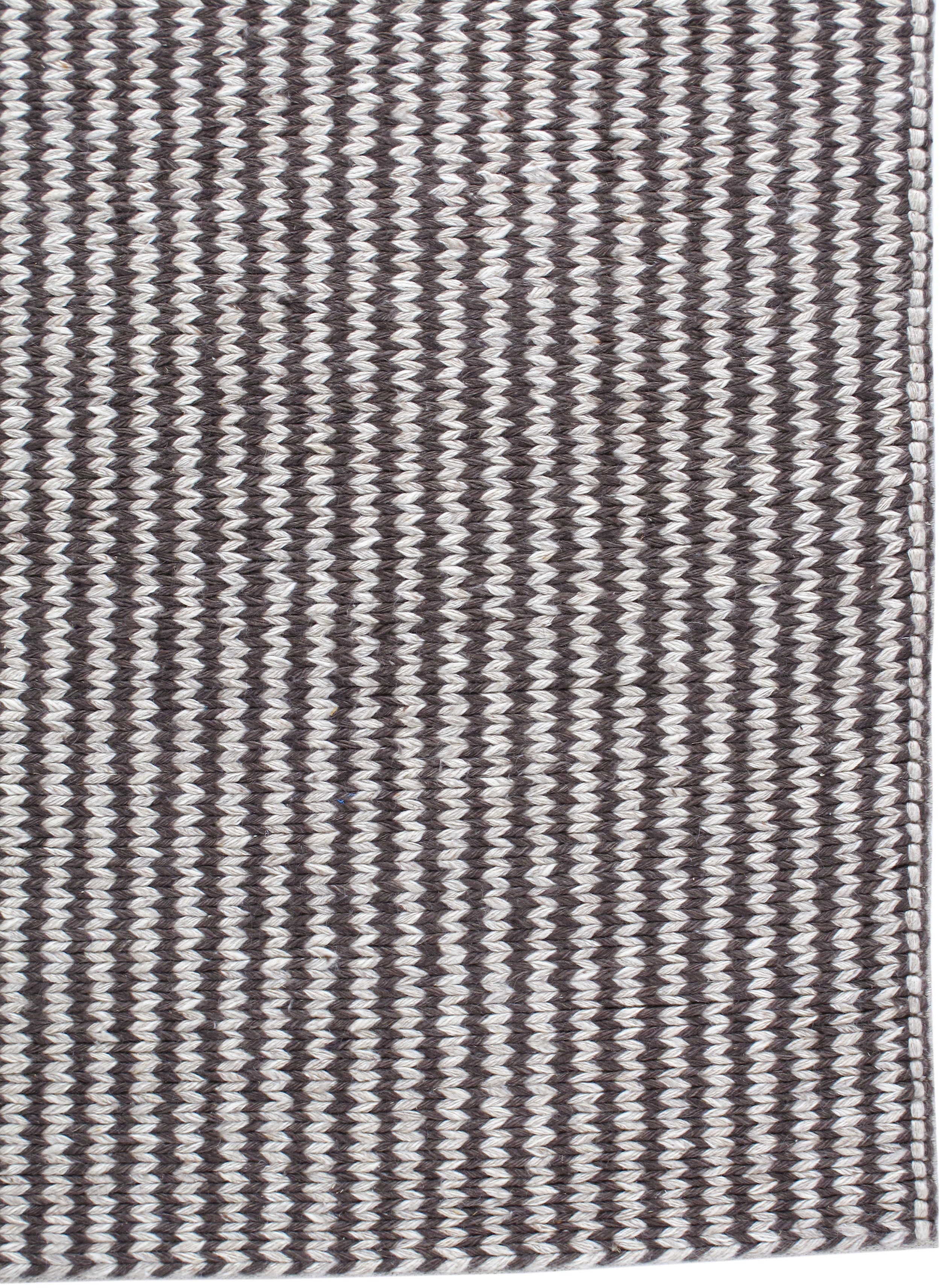 Contemporary Handwoven Flatweave Rug in Espresso and Ivory Pinstripes