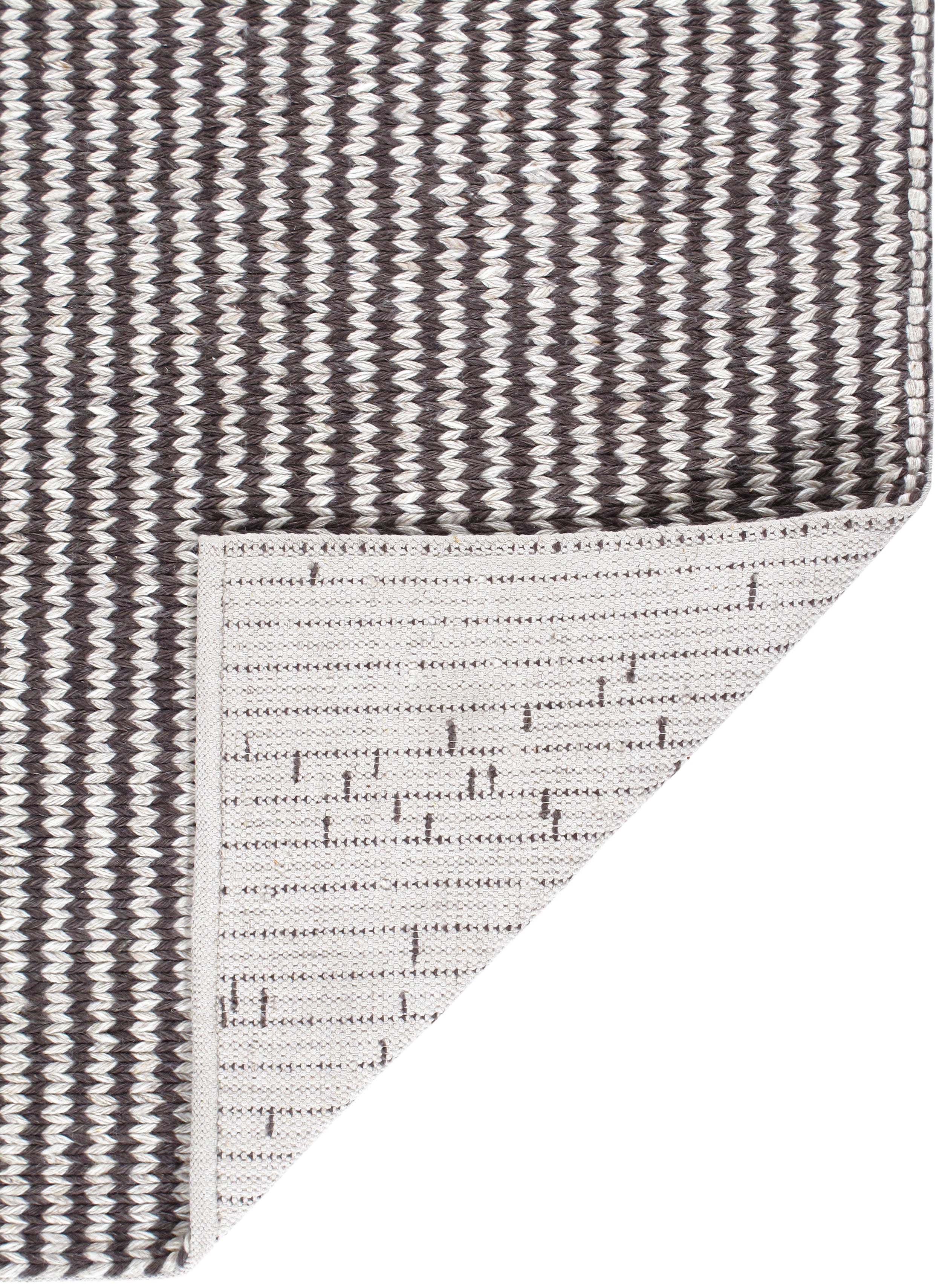 Contemporary Handwoven Flatweave Rug in Espresso and Ivory Pinstripes