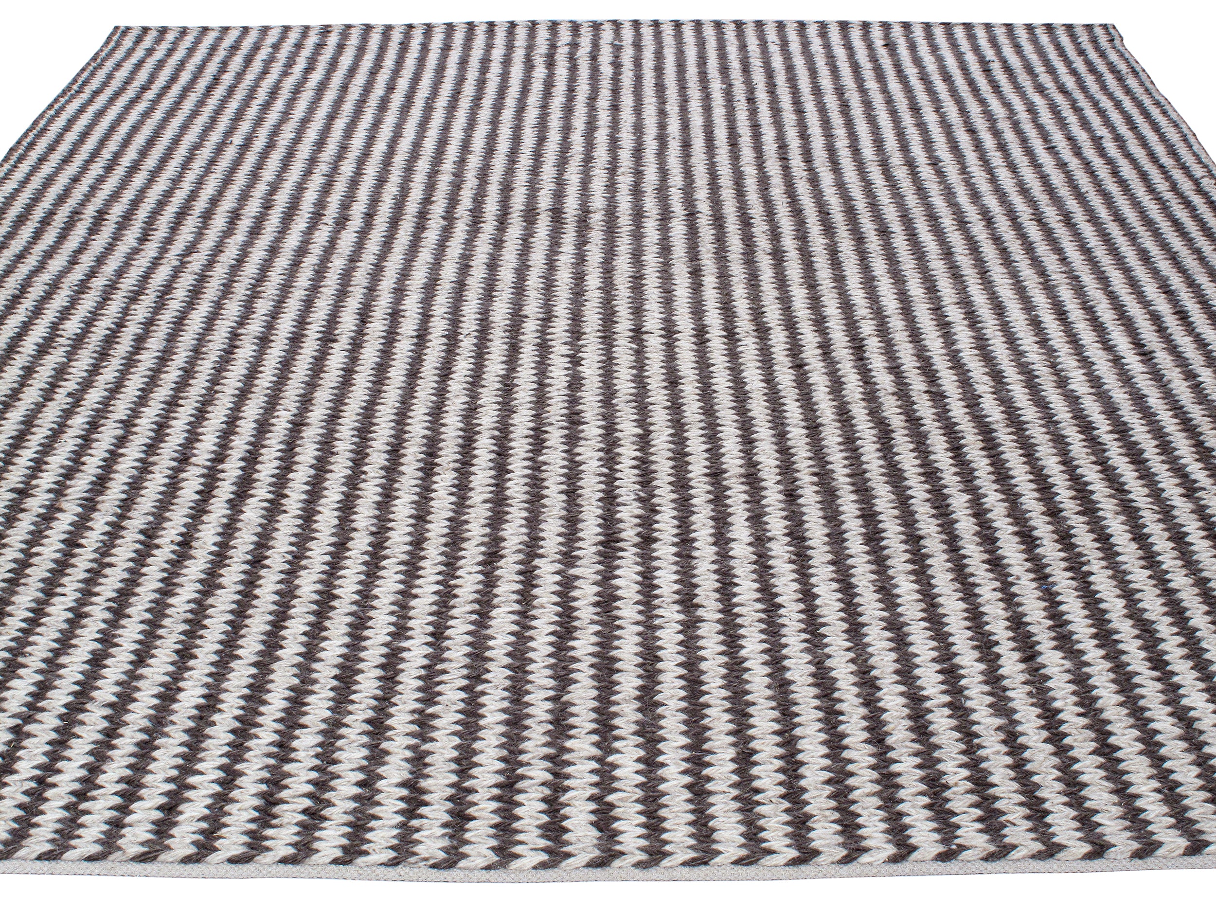 Contemporary Handwoven Flatweave Rug in Espresso and Ivory Pinstripes