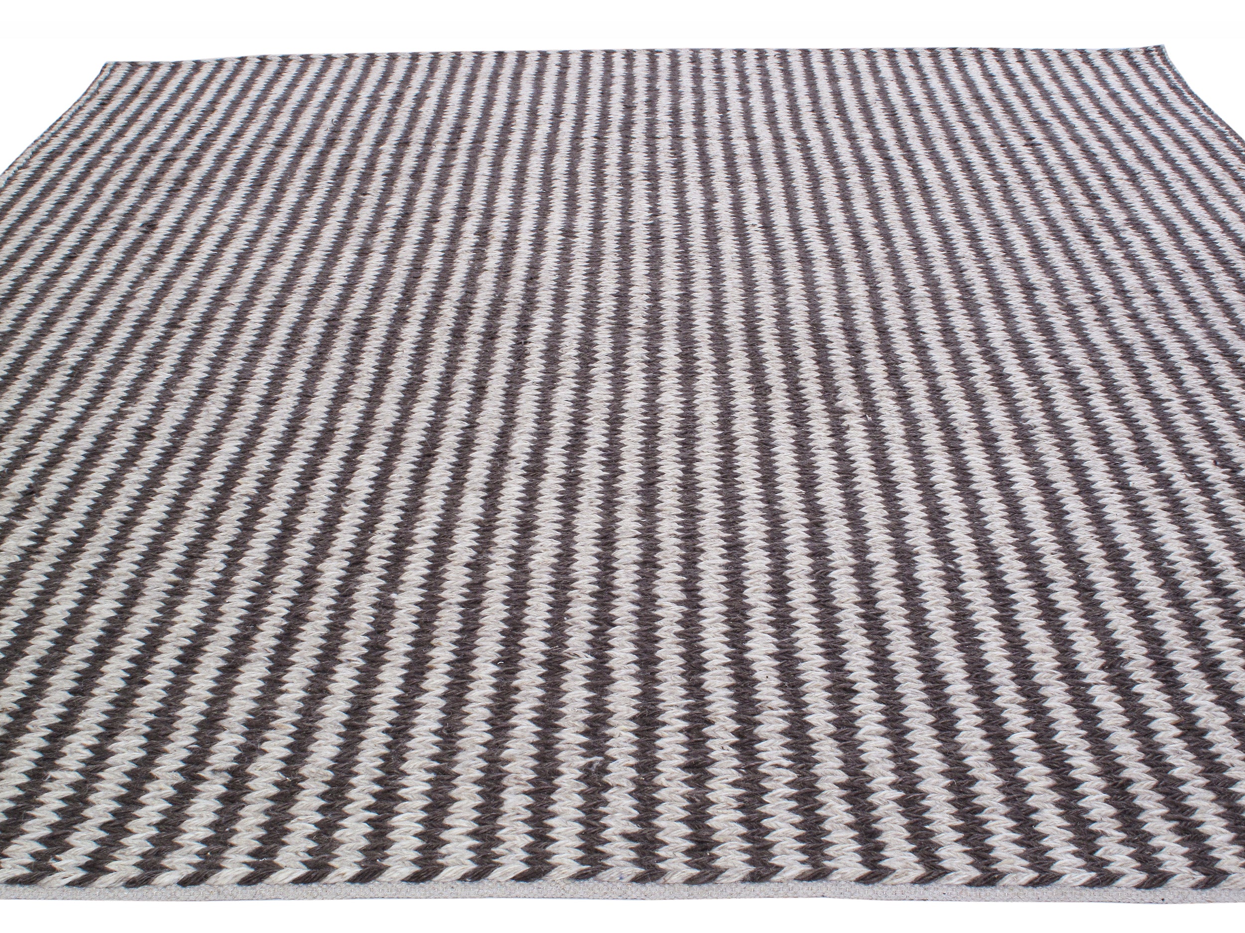 Contemporary Handwoven Flatweave Rug in Espresso and Ivory Pinstripes