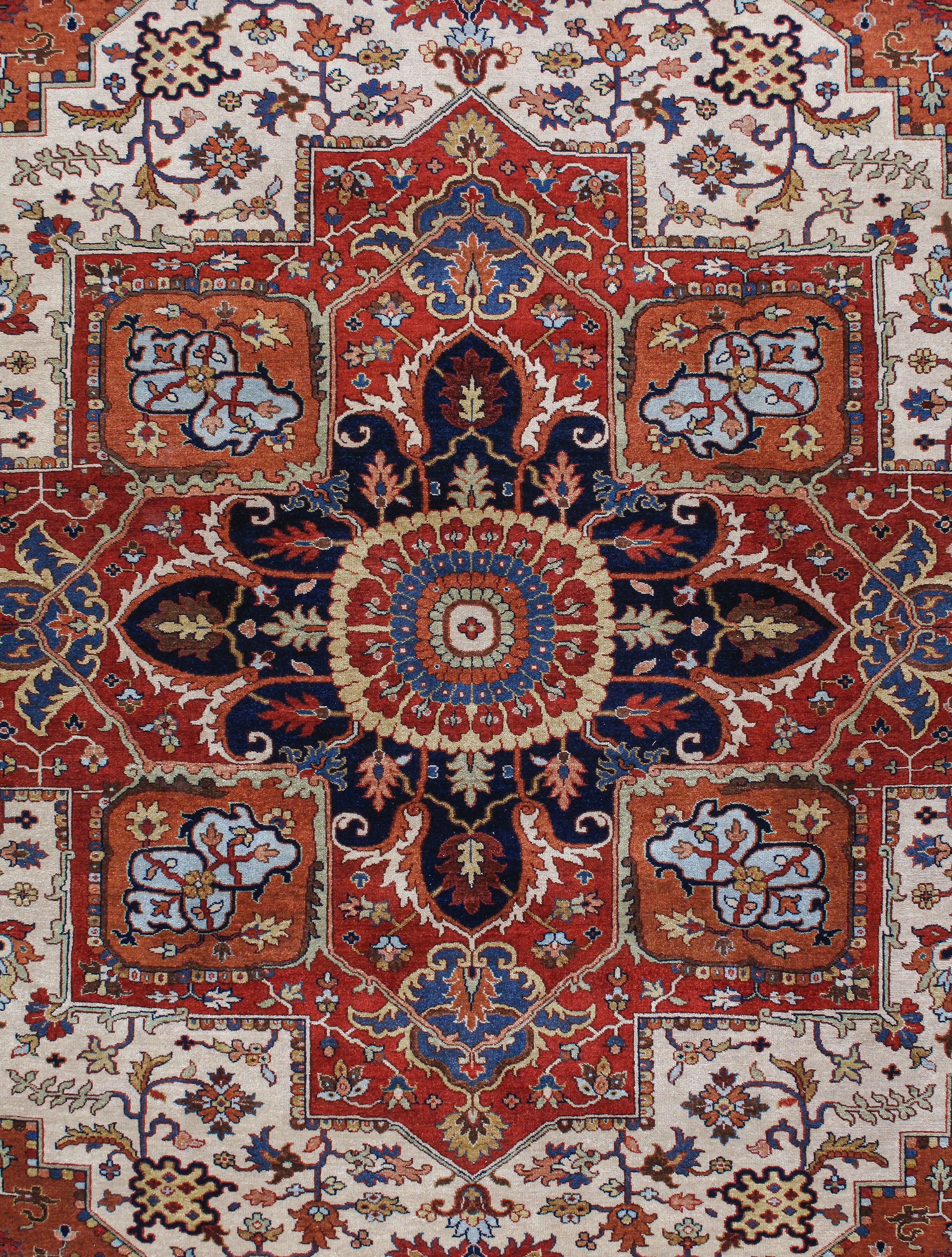 Vintage Persian Heriz Rug with Central Medallion in Rich Red, Ivory, and Indigo
