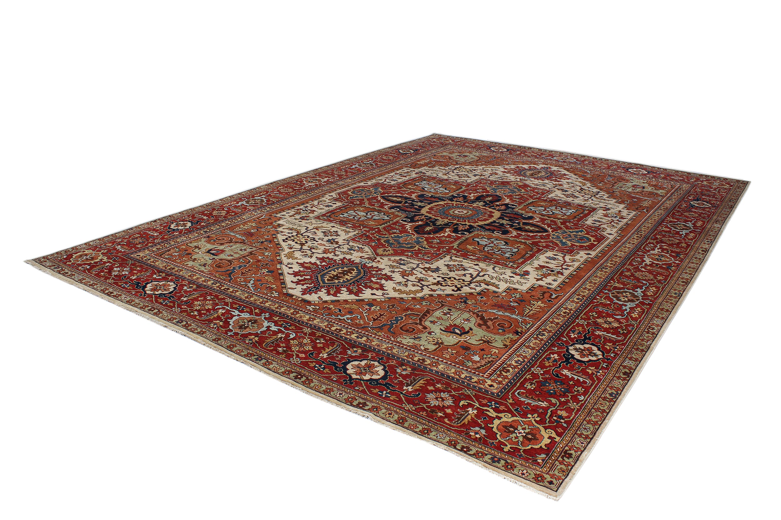 Vintage Persian Heriz Rug with Central Medallion in Rich Red, Ivory, and Indigo
