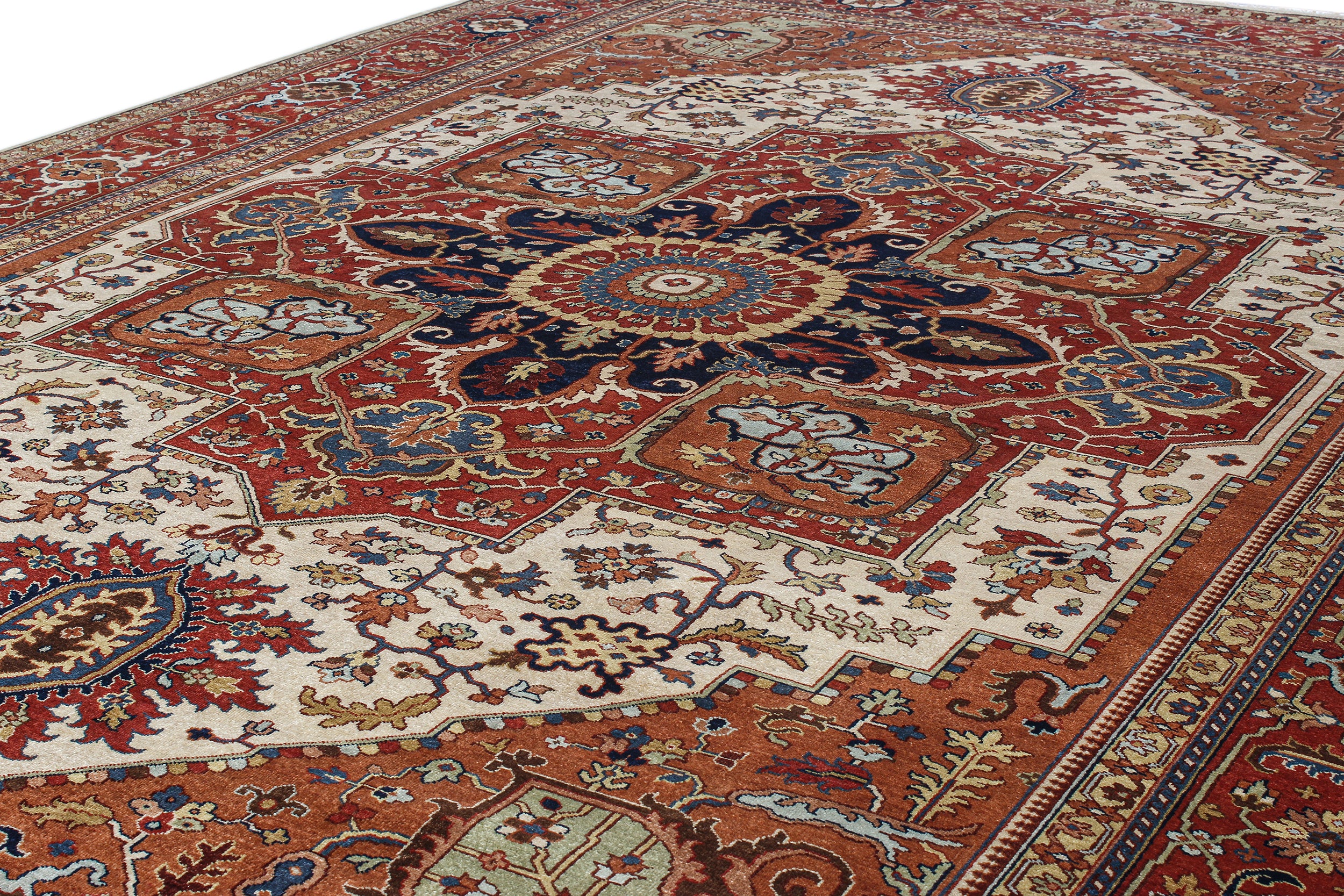 Vintage Persian Heriz Rug with Central Medallion in Rich Red, Ivory, and Indigo