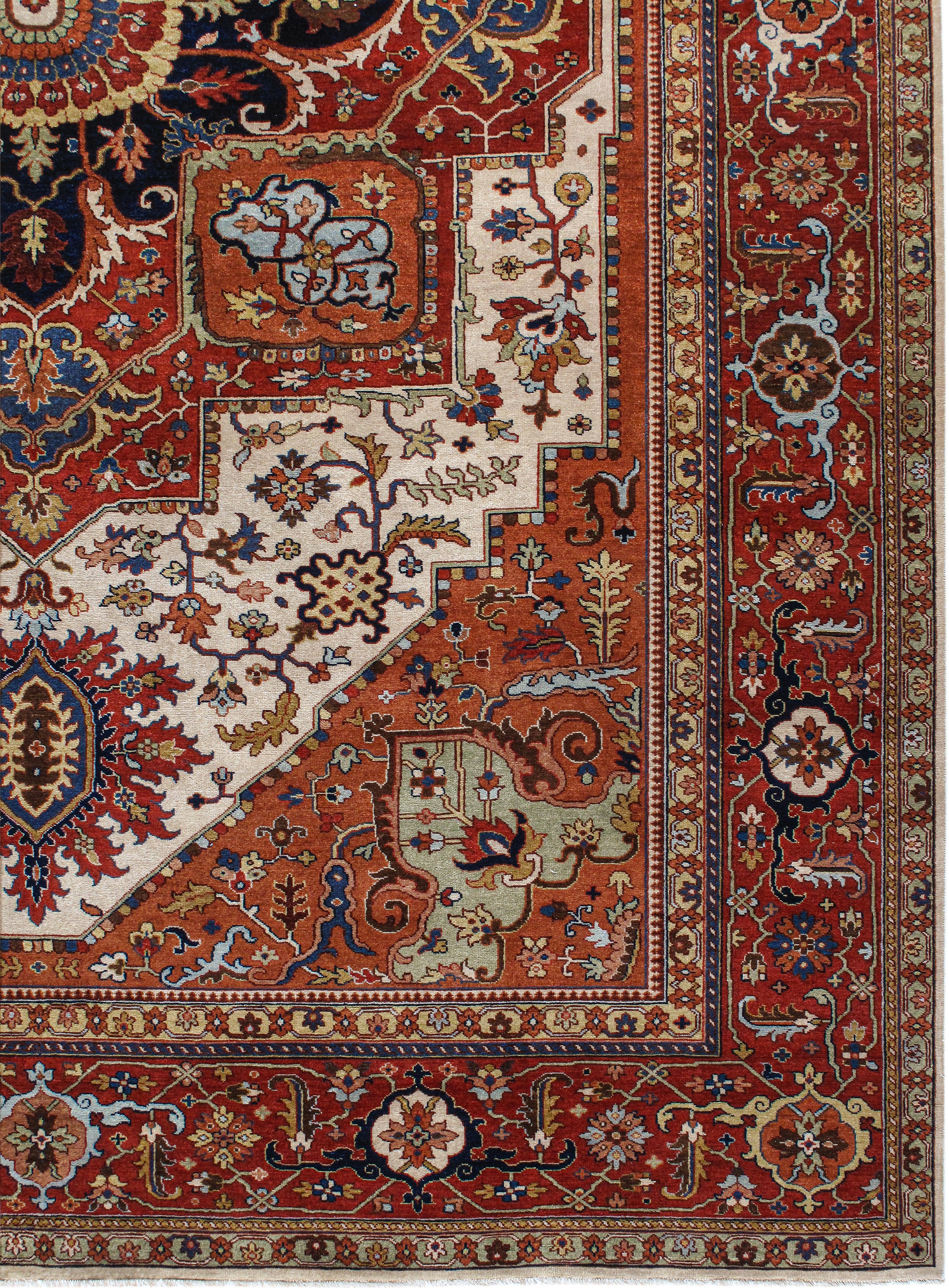 Vintage Persian Heriz Rug with Central Medallion in Rich Red, Ivory, and Indigo