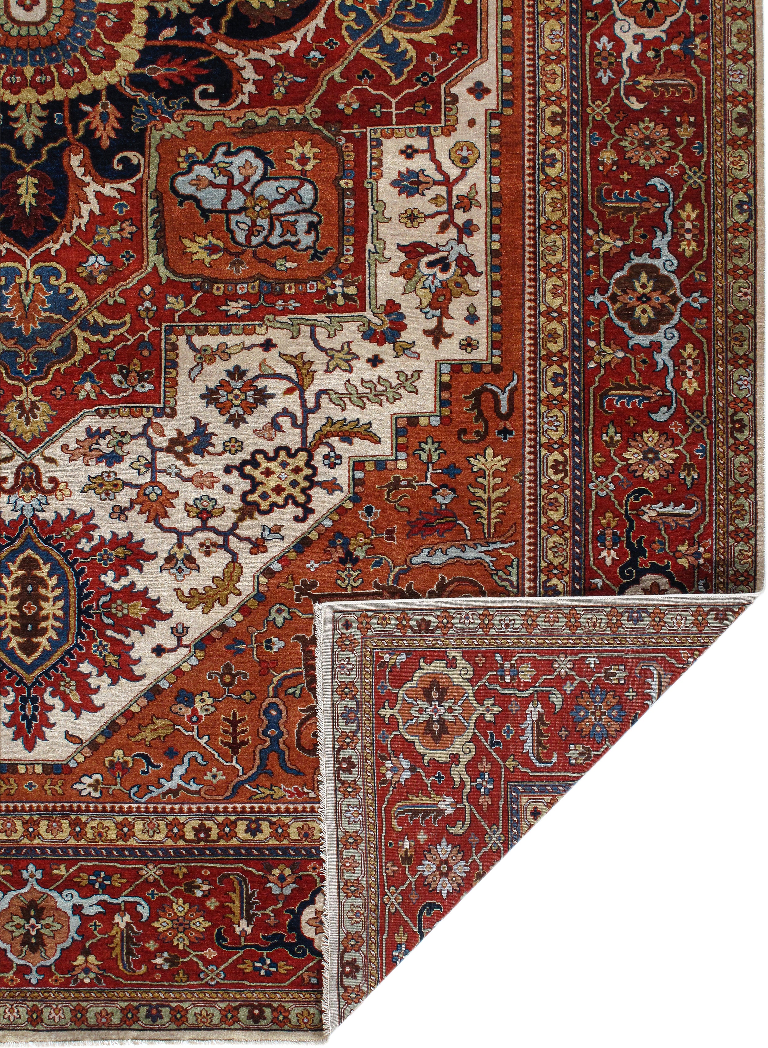 Vintage Persian Heriz Rug with Central Medallion in Rich Red, Ivory, and Indigo