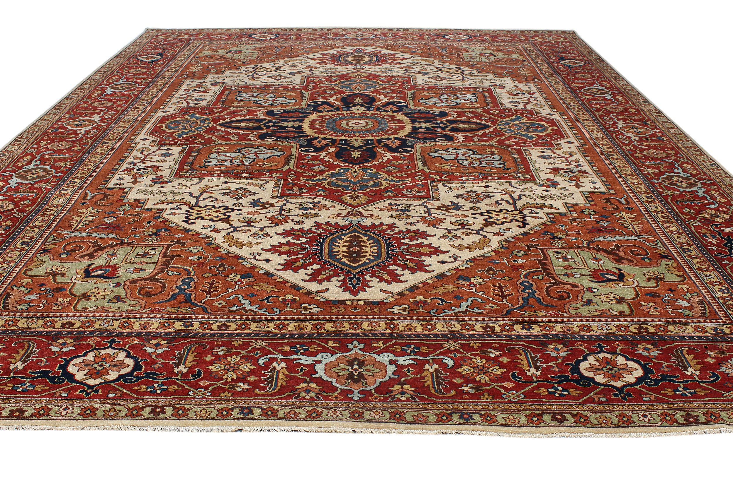 Vintage Persian Heriz Rug with Central Medallion in Rich Red, Ivory, and Indigo