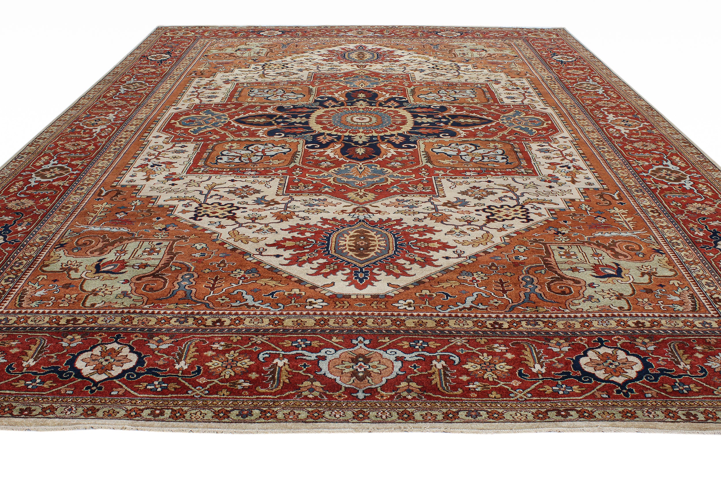 Vintage Persian Heriz Rug with Central Medallion in Rich Red, Ivory, and Indigo