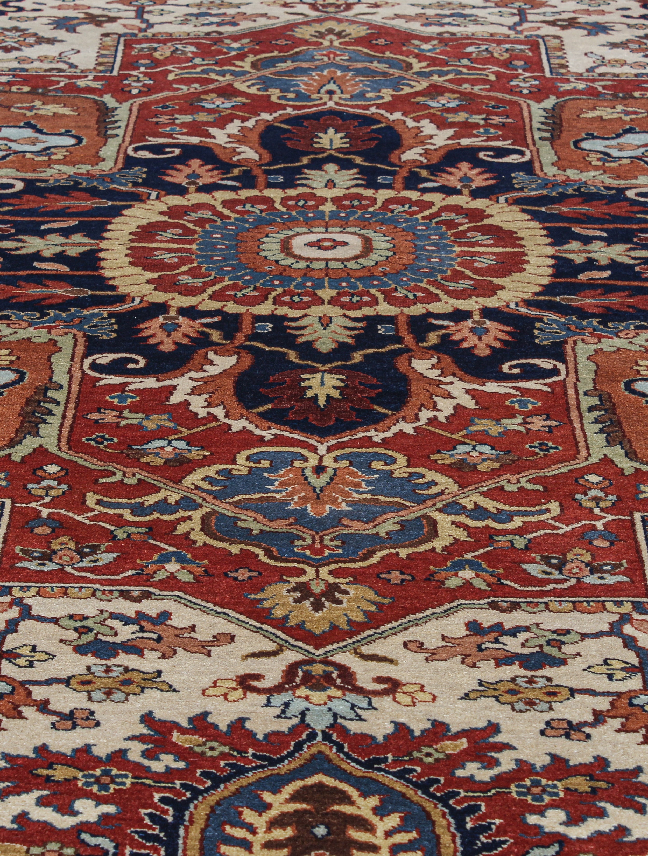 Vintage Persian Heriz Rug with Central Medallion in Rich Red, Ivory, and Indigo