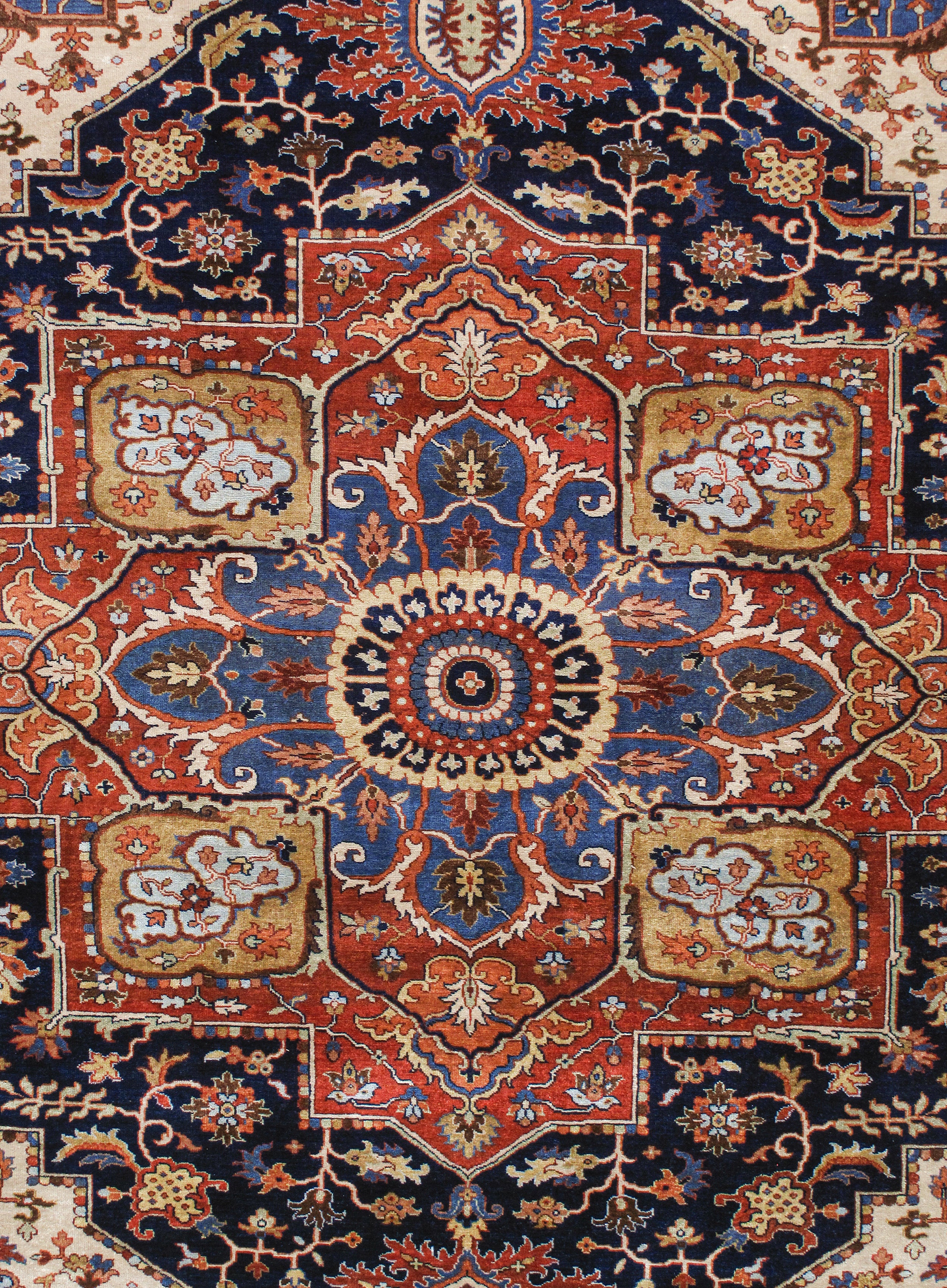 Classic Persian Heriz Rug with Radiant Medallion in Navy, Red, and Ivory