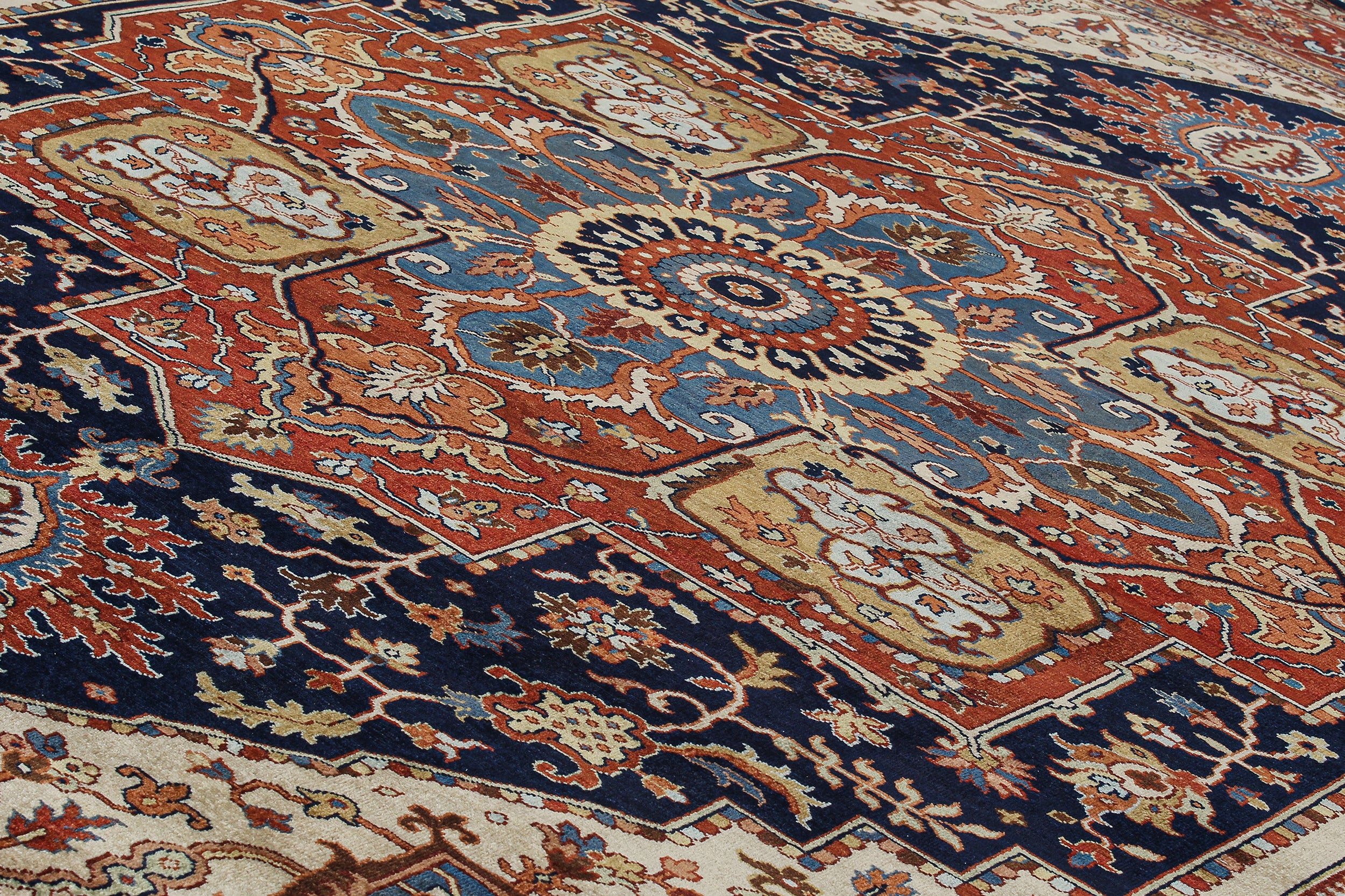 Classic Persian Heriz Rug with Radiant Medallion in Navy, Red, and Ivory