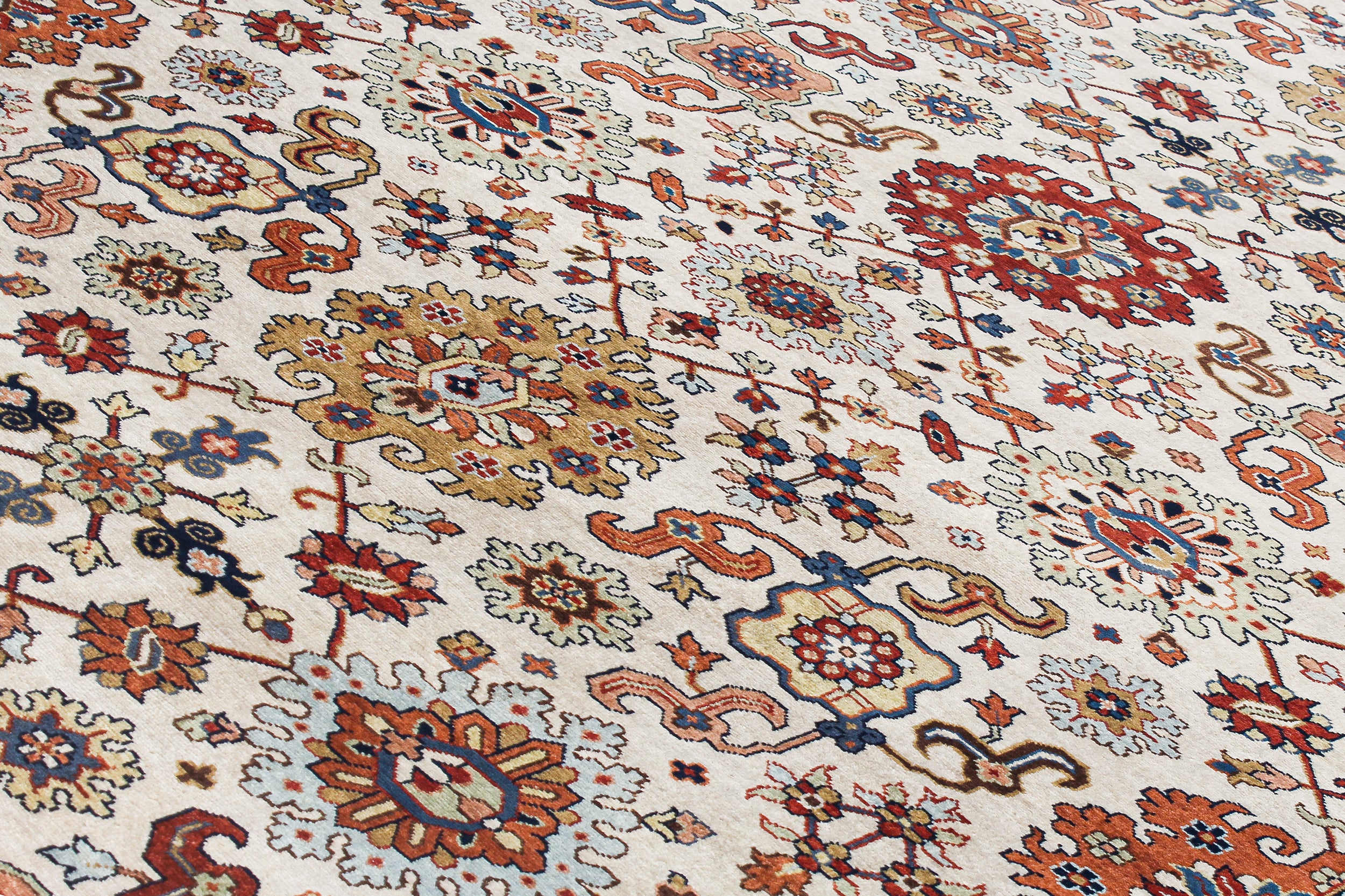 Ivory Persian Rug with Floral Allover Design and Navy Border