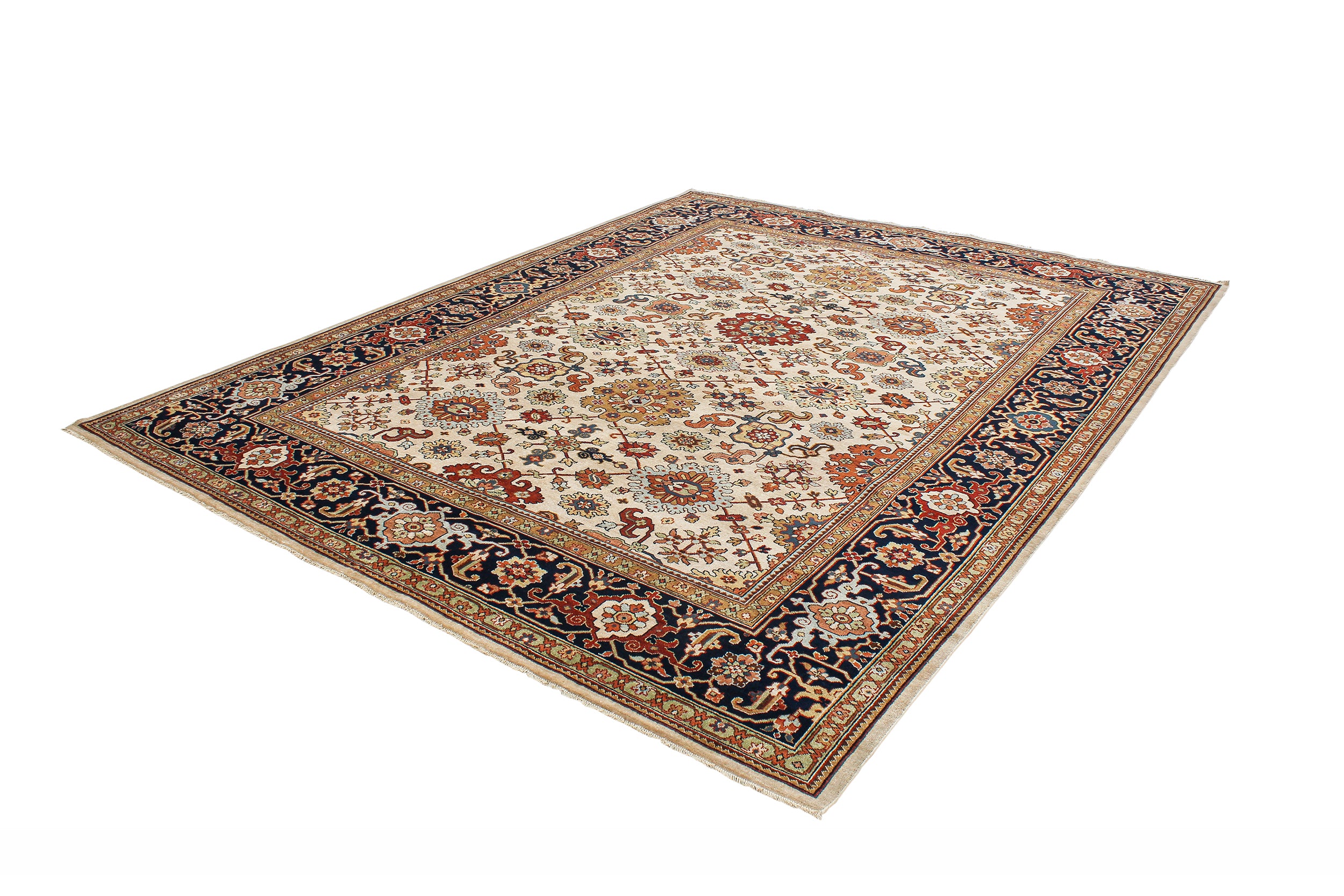 Ivory Persian Rug with Floral Allover Design and Navy Border