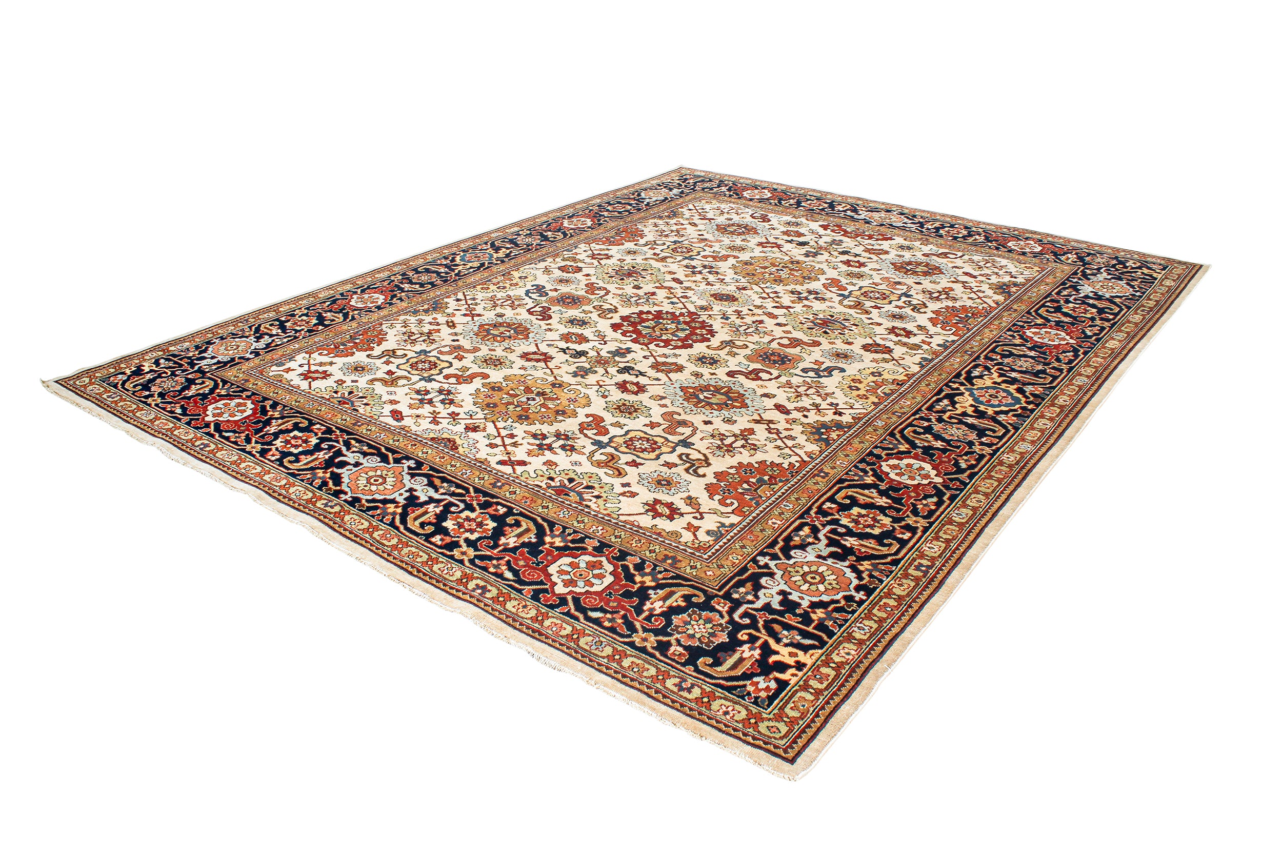 Ivory Persian Rug with Floral Allover Design and Navy Border