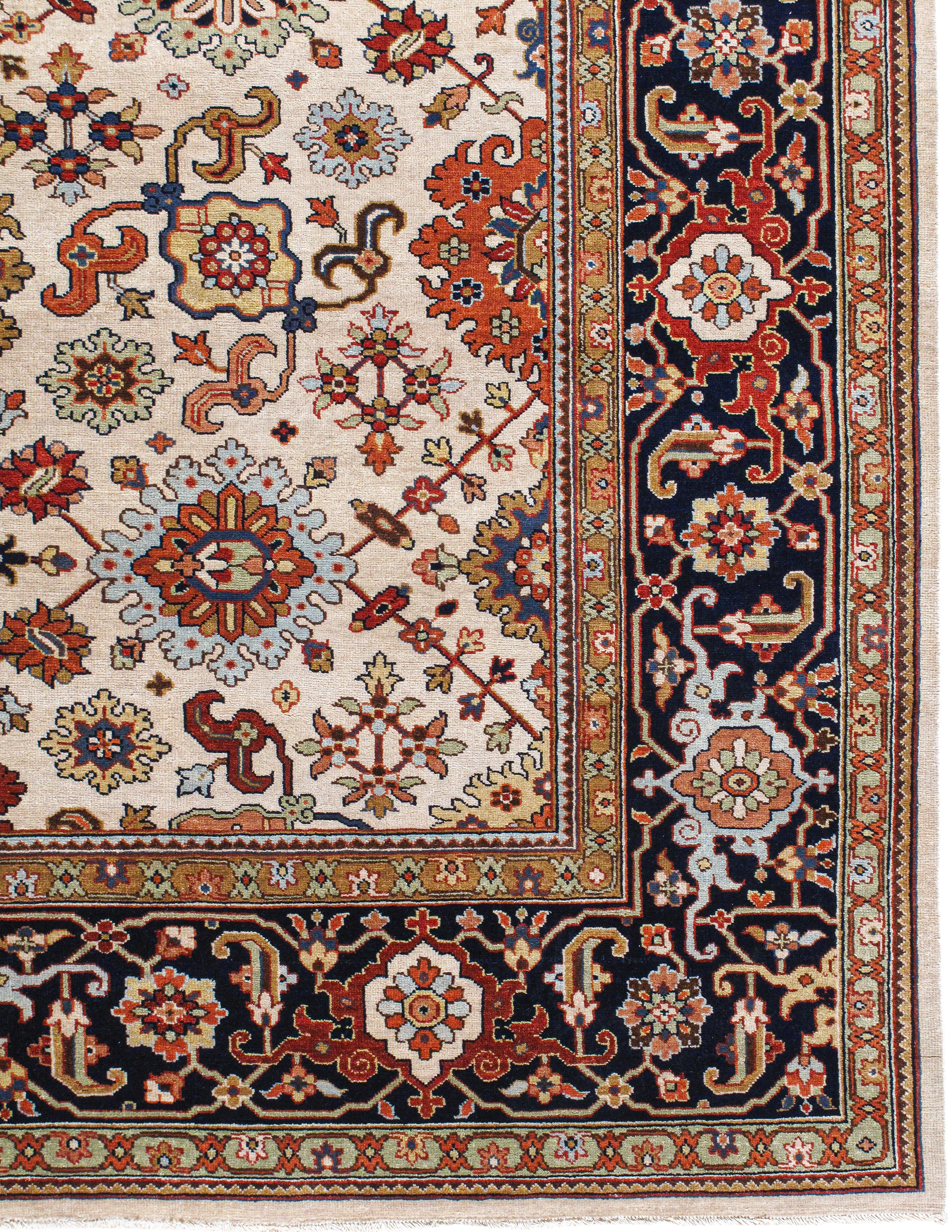 Ivory Persian Rug with Floral Allover Design and Navy Border