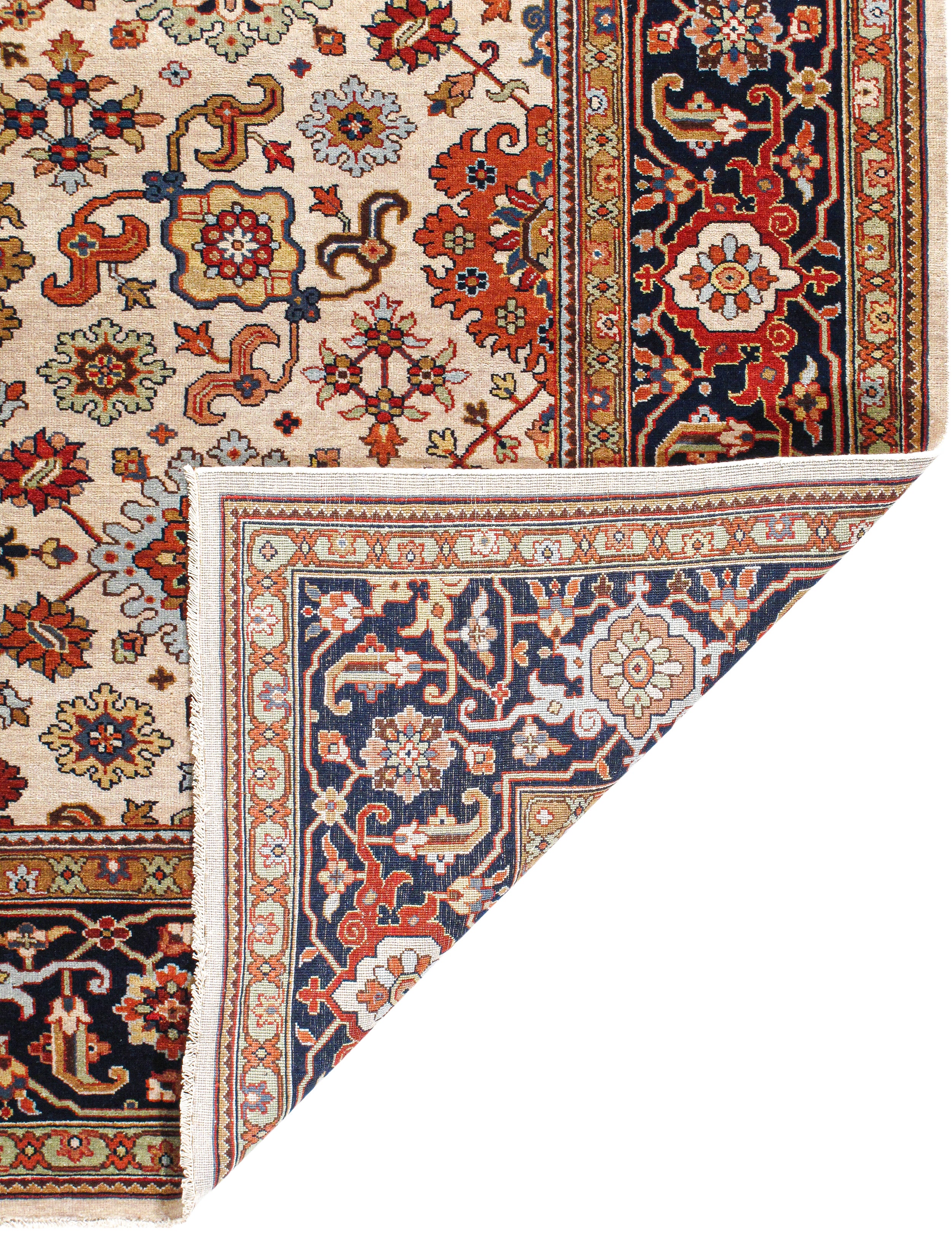 Ivory Persian Rug with Floral Allover Design and Navy Border