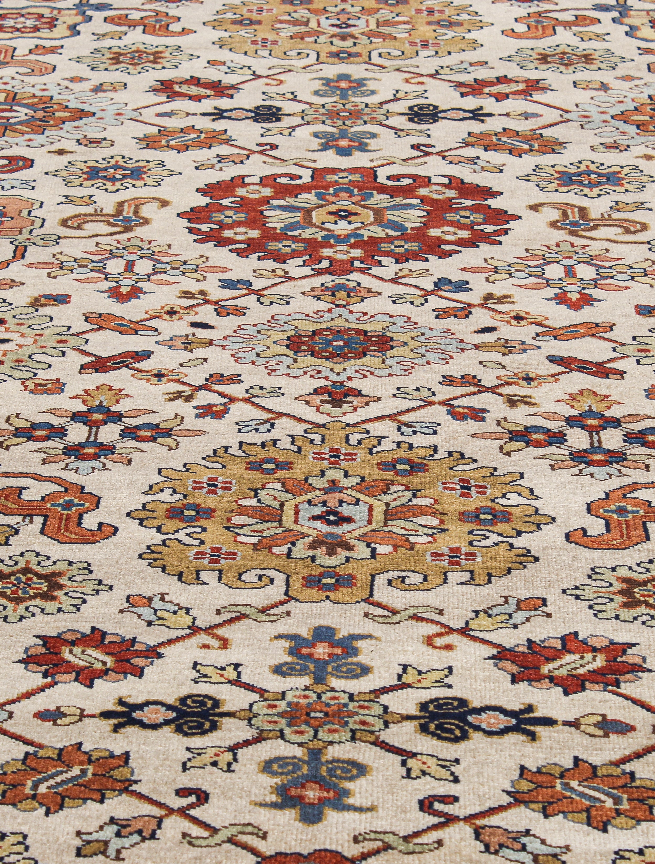 Ivory Persian Rug with Floral Allover Design and Navy Border
