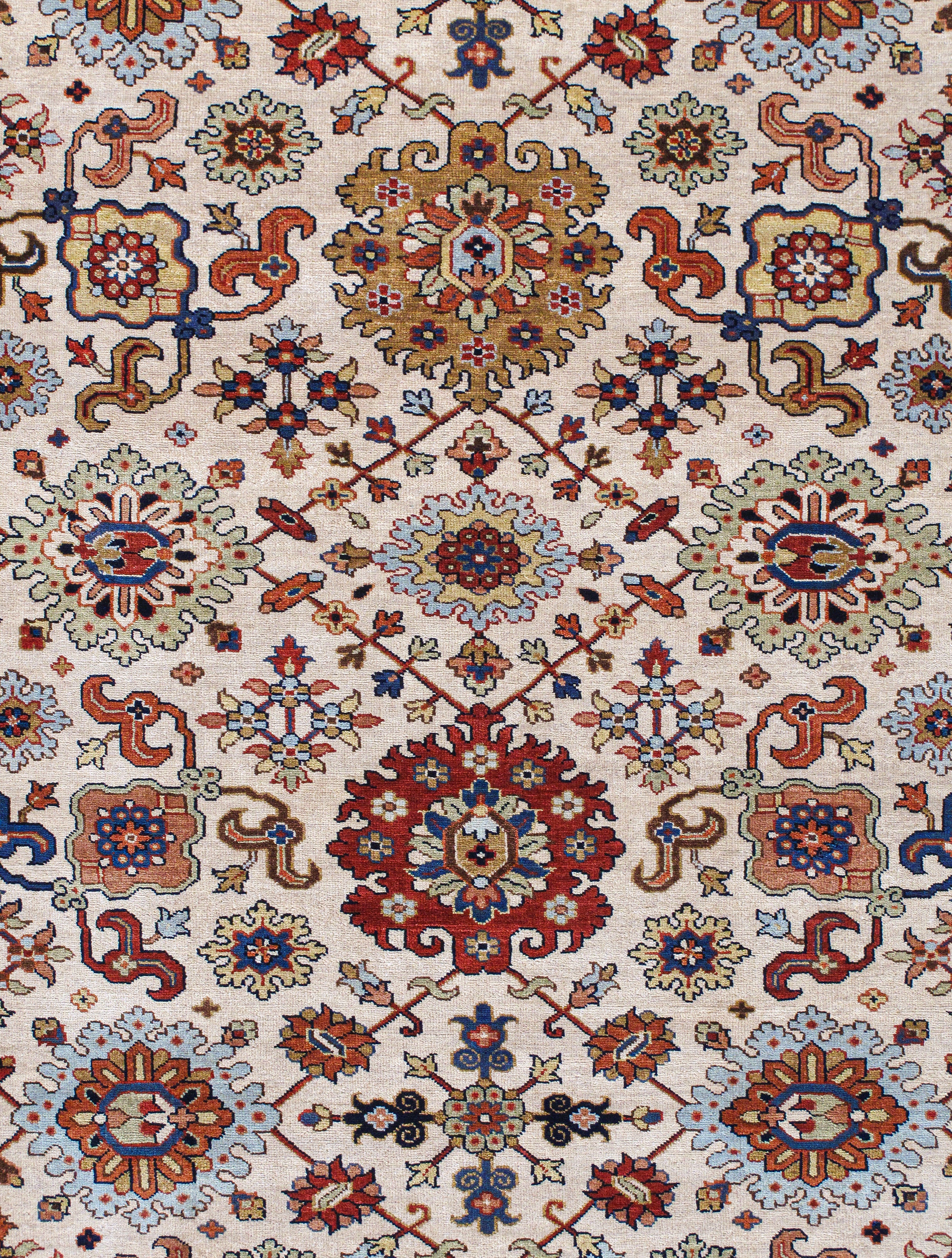 Ivory Persian Rug with Floral Allover Design and Navy Border