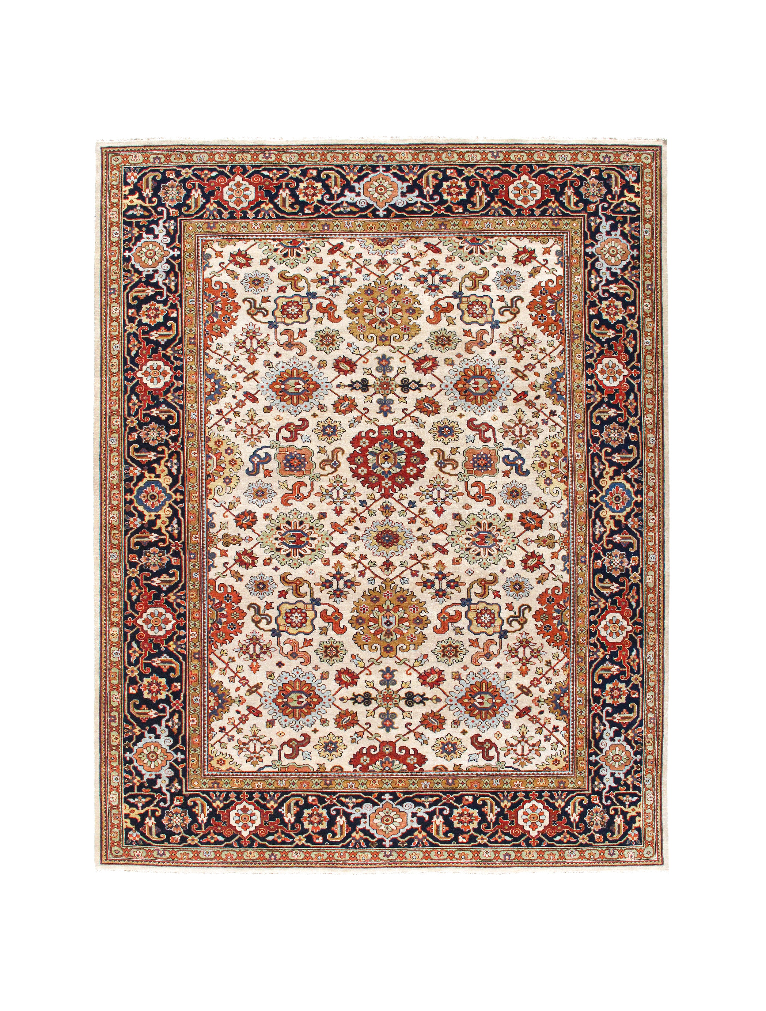 Ivory Persian Rug with Floral Allover Design and Navy Border