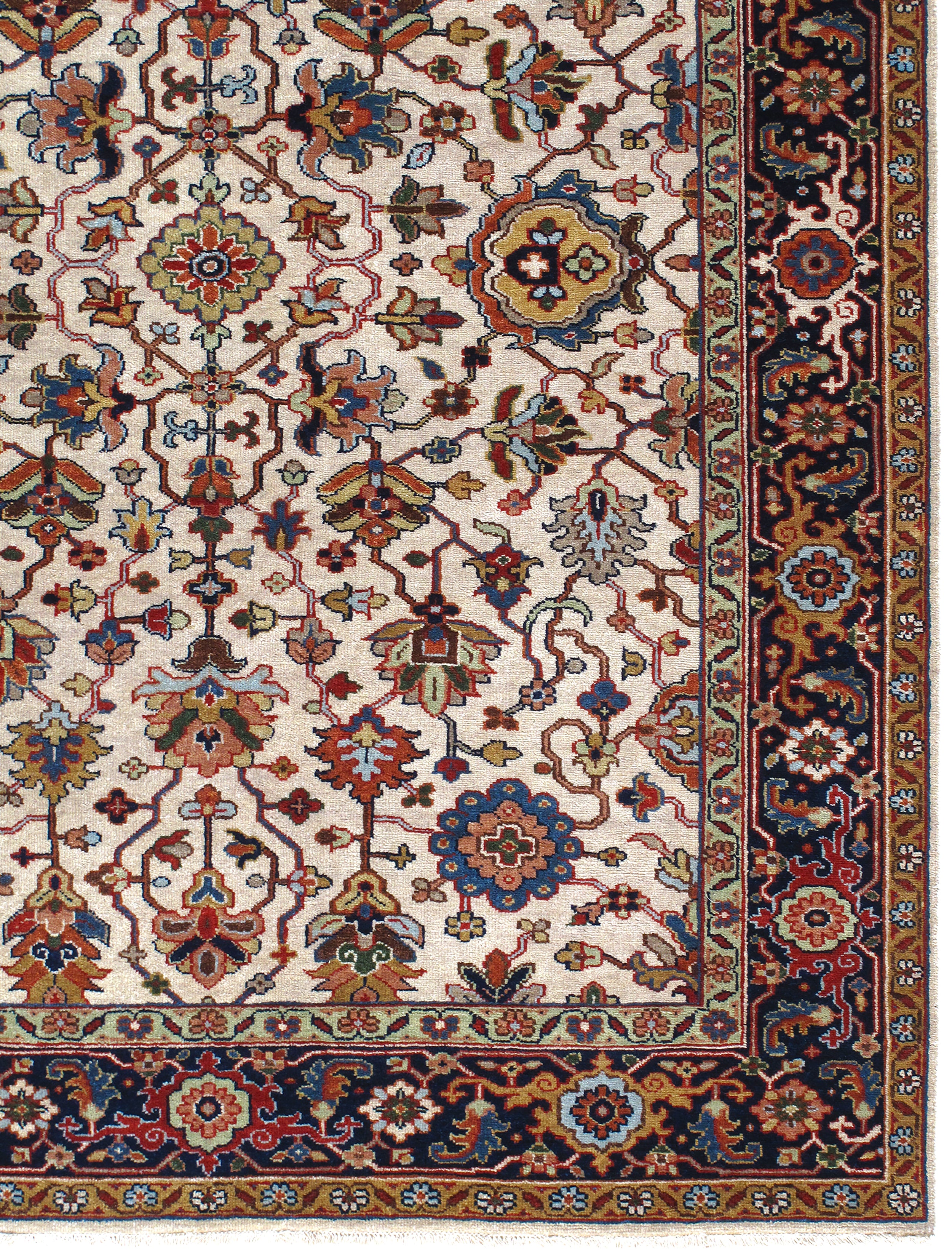 Traditional Persian Floral Rug in Ivory with Midnight and Rust Border