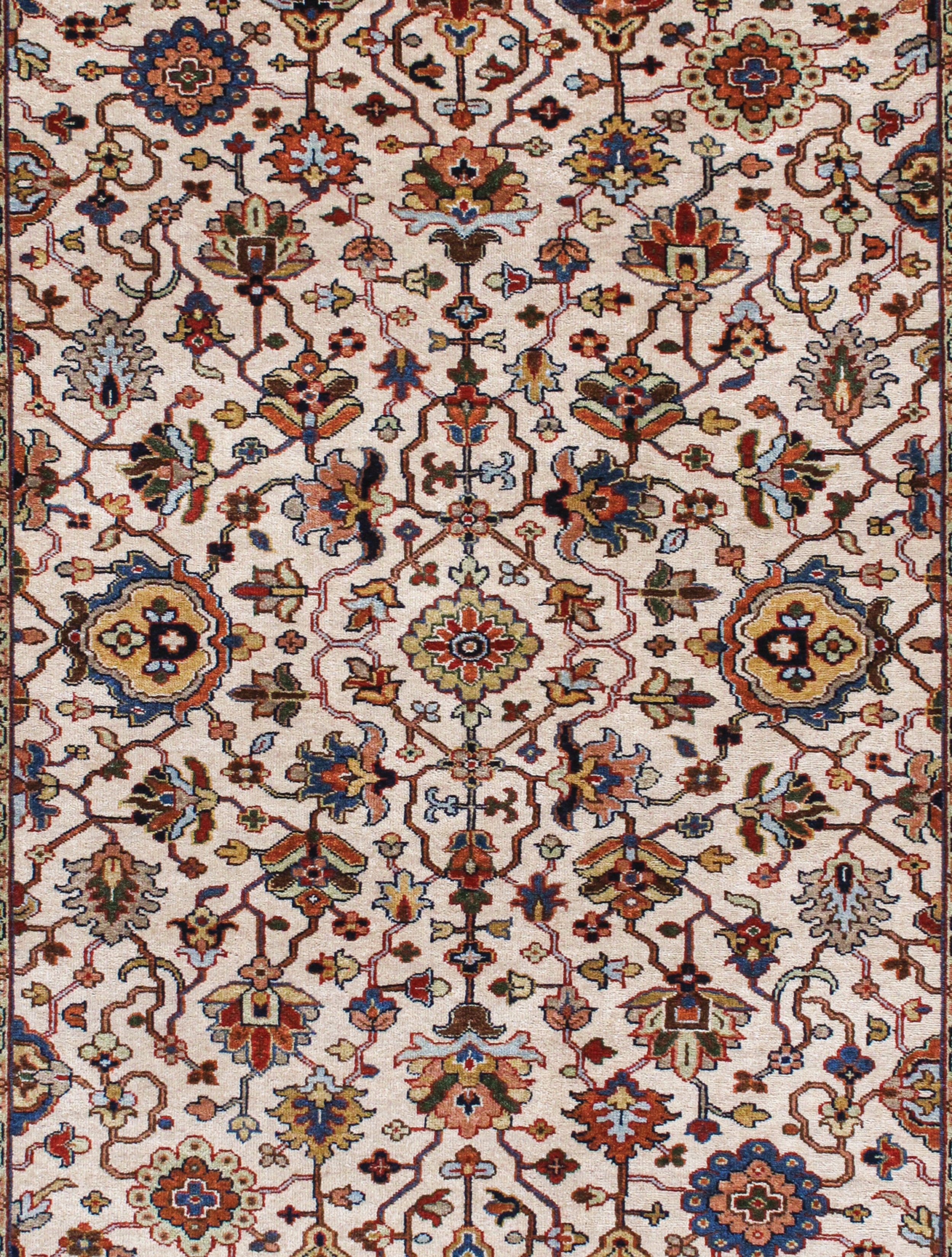 Traditional Persian Floral Rug in Ivory with Midnight and Rust Border