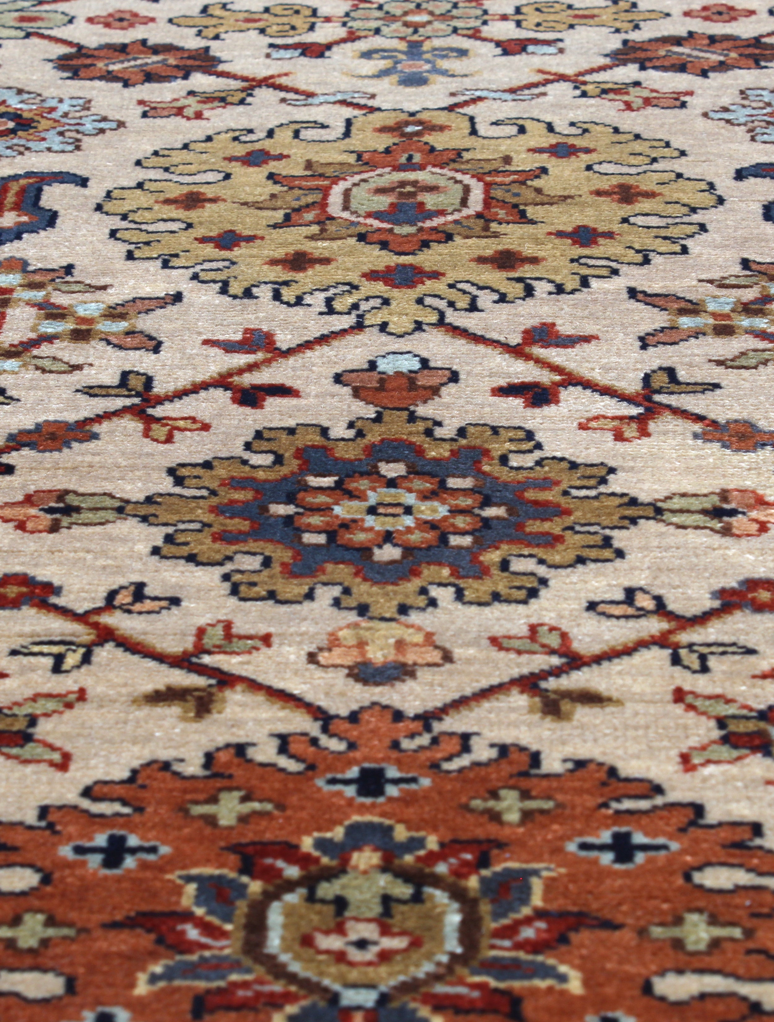 Classic Persian Herati Rug in Ivory with Navy, Rust, and Olive Accents