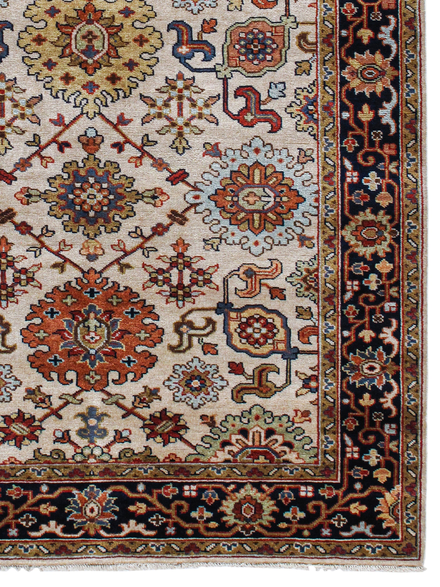 Classic Persian Herati Rug in Ivory with Navy, Rust, and Olive Accents