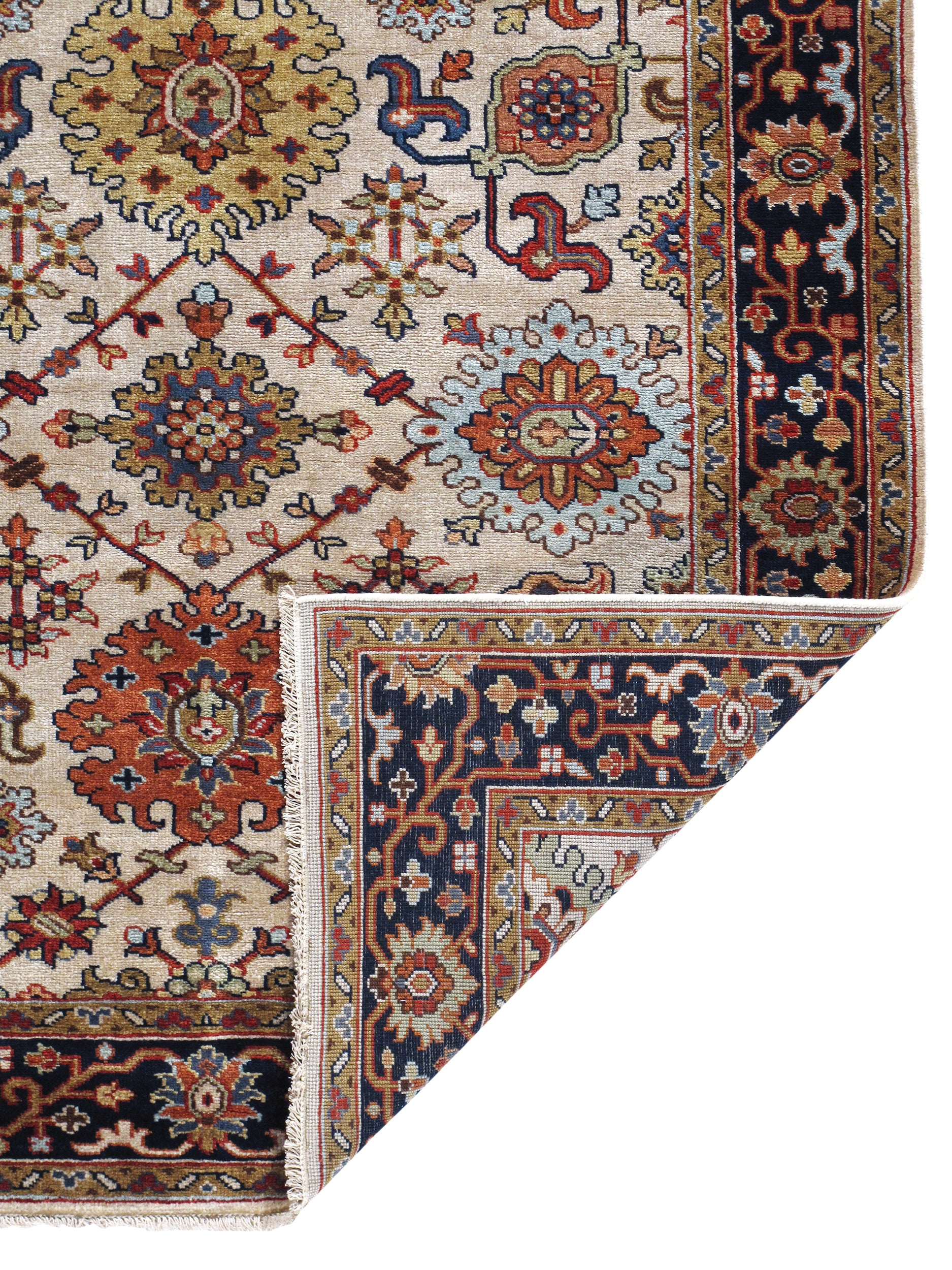 Classic Persian Herati Rug in Ivory with Navy, Rust, and Olive Accents