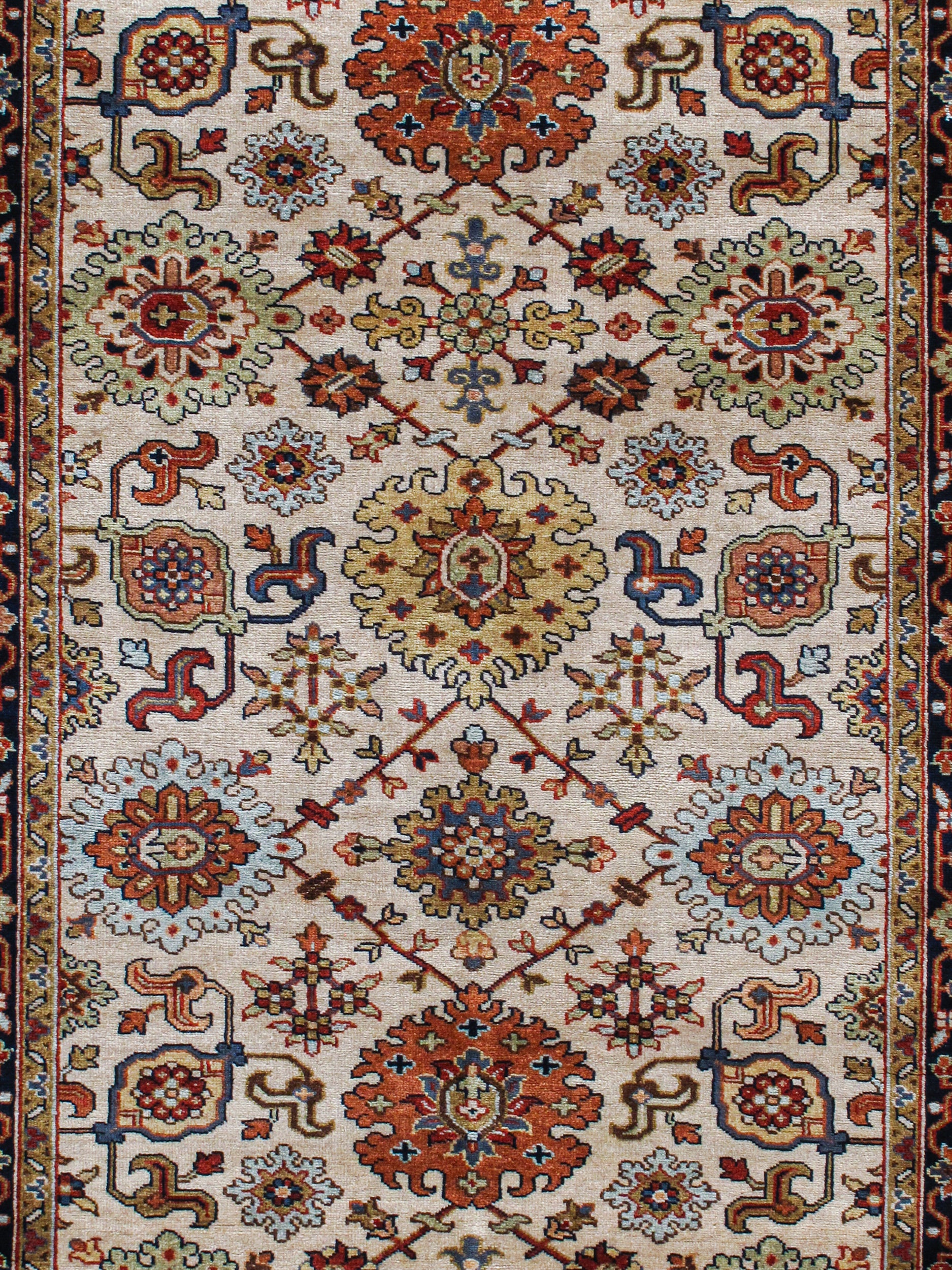 Classic Persian Herati Rug in Ivory with Navy, Rust, and Olive Accents
